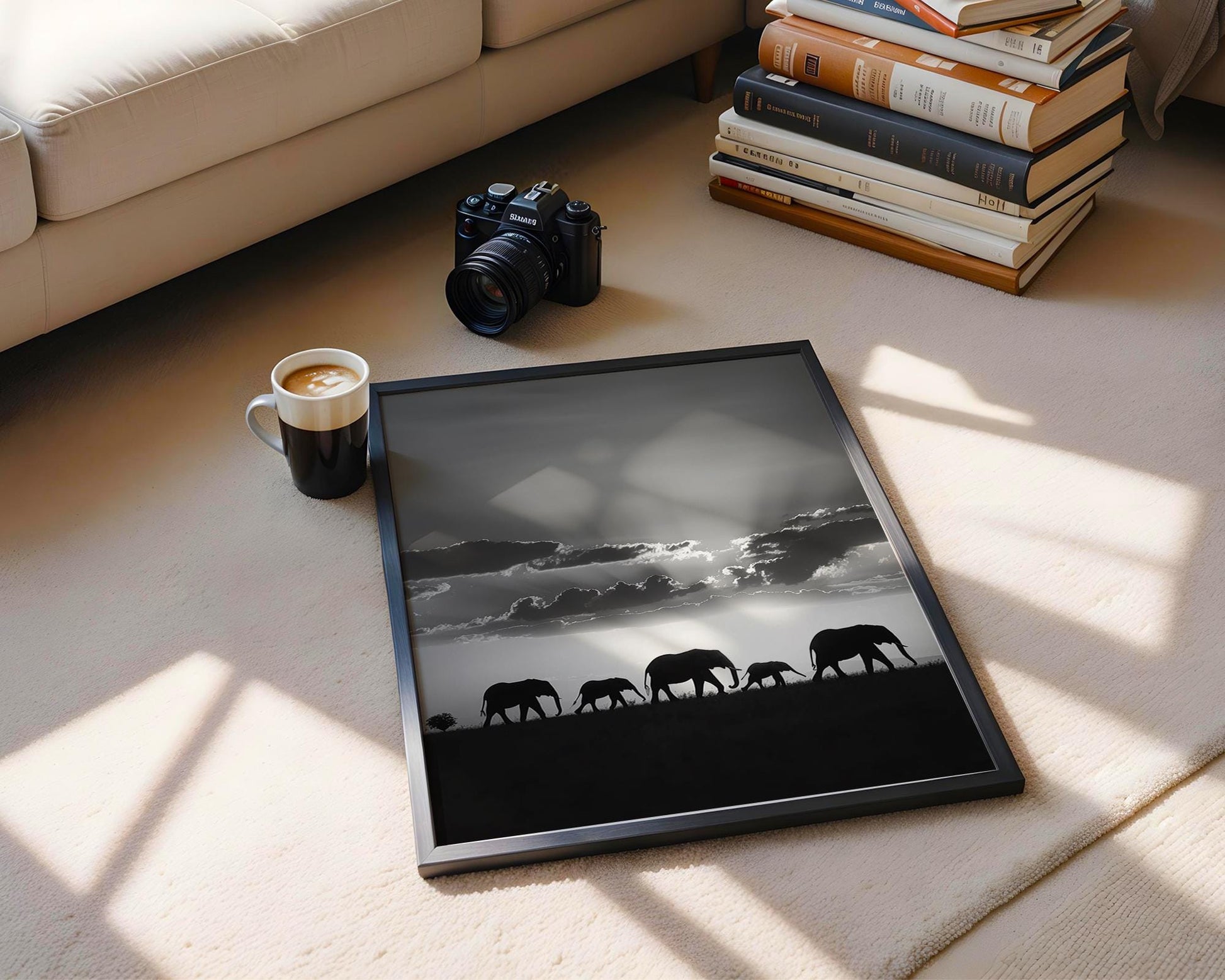 Wildlife Poster | Elephant Family Silhouette Print • Black & White Safari Wall Art wall art print, minimalist black and white poster, modern Scandinavian wall decor, Monohaus