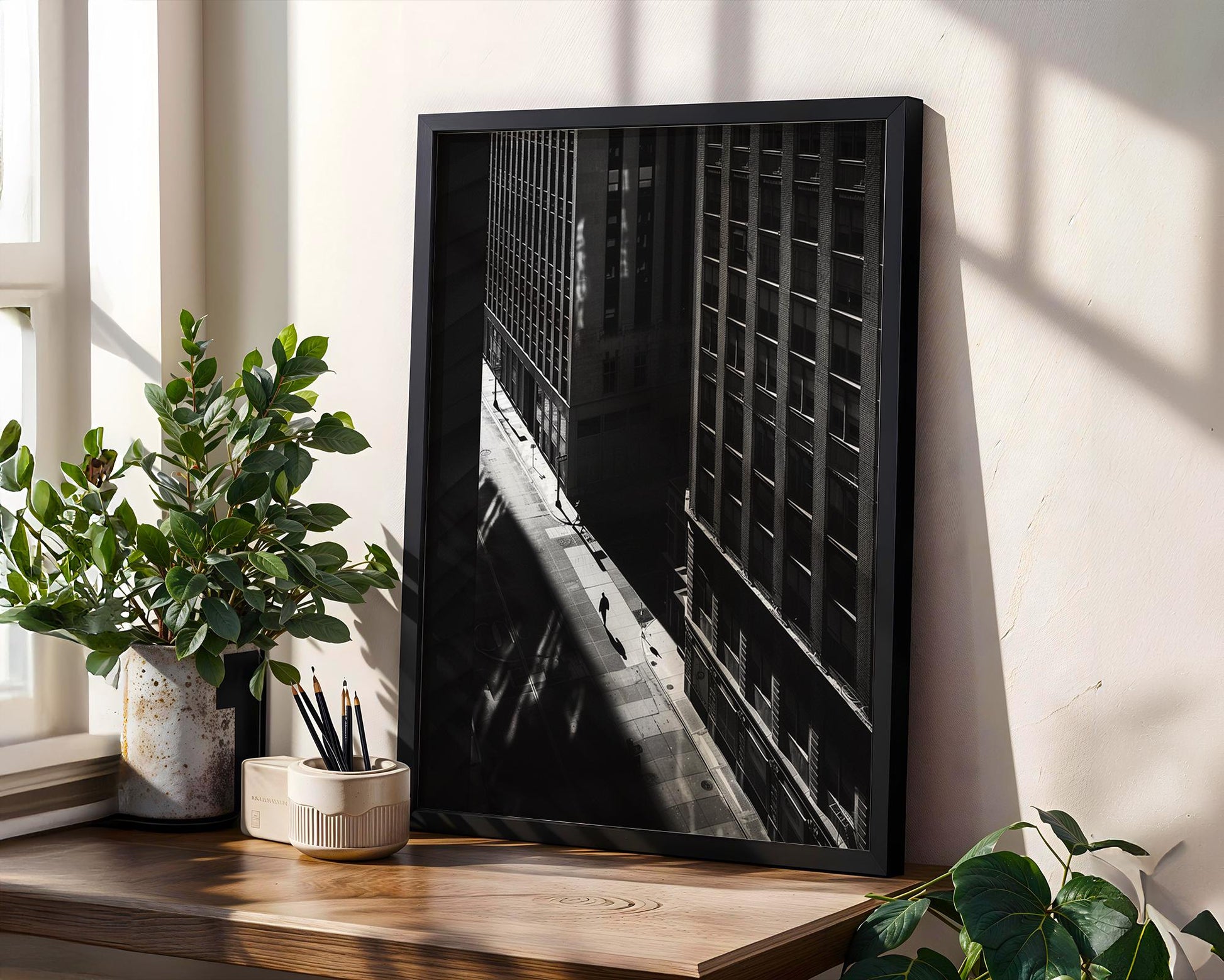 City Canyon Shadow Print | Black and White Urban Photography wall art print, black and white architectural poster, minimalist modern Scandinavian wall decor, Monohaus