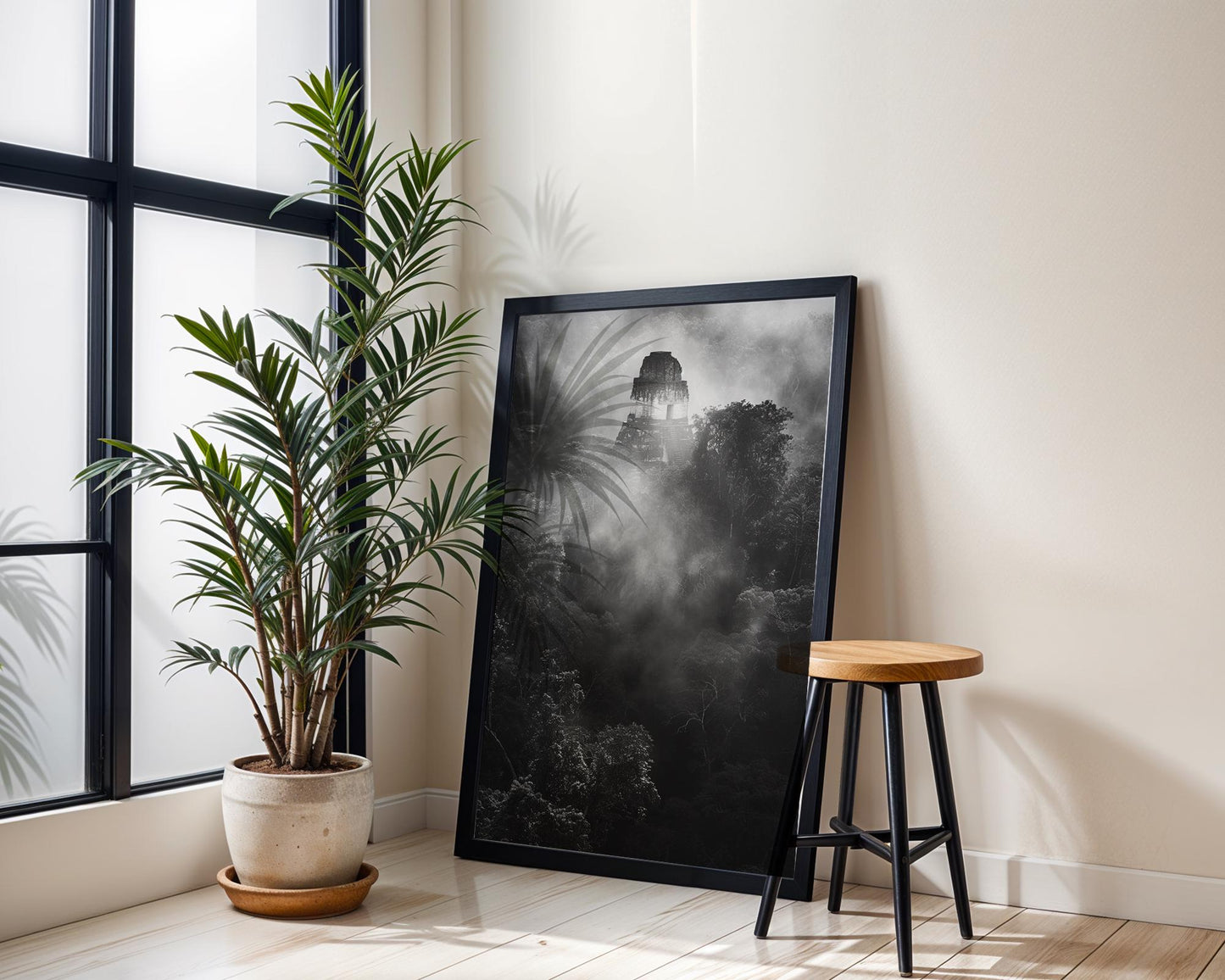 World Landmark | Mayan Temple Fine Art Print | Black and White Photography, Tikal Guatemala wall art print, minimalist black and white poster, modern Scandinavian wall decor, Monohaus