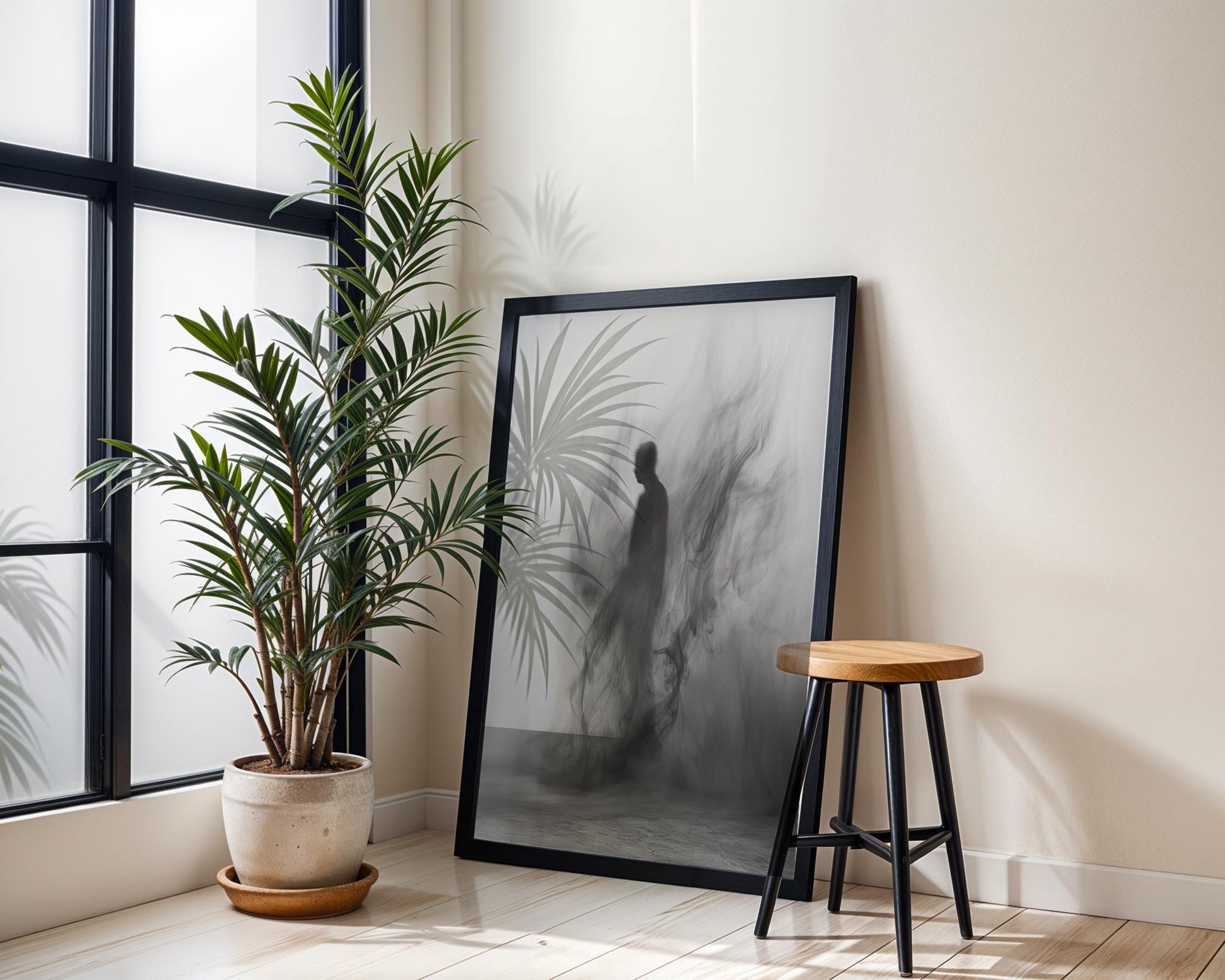 Minimal Wall Art Abstract Figure Art Print | Smoky Black and White Photography abstract wall art print, geometric minimalist poster, modern Scandinavian decor, Monohaus