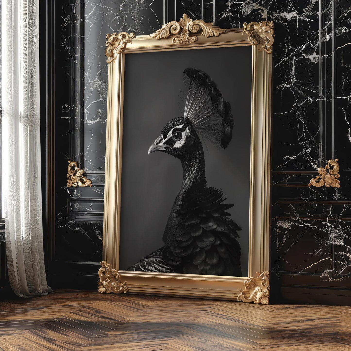 Dog Photography Black and White Peacock Print | Minimalist Home Decor Poster wall art print, minimalist black and white poster, modern Scandinavian wall decor, Monohaus