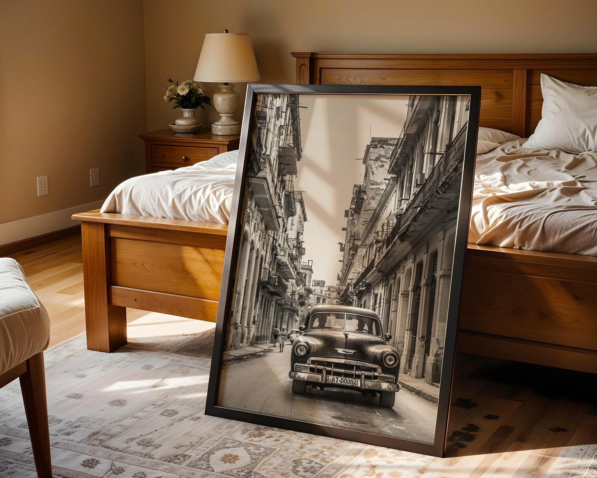 World Landmark | Havana Cuba Street Photography | Classic Chevrolet Car Art Print black and white photo print, minimalist monochrome wall art poster for modern interiors, Monohaus