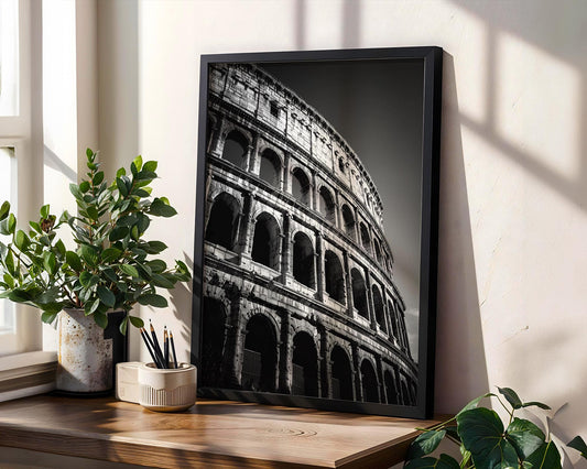 World Landmark | Rome Colosseum Photography Print | Black and White Ancient Architecture