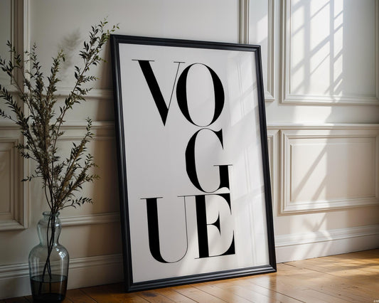 Designer Wall Art | Vogue Typography Print | Black And White Fashion Poster typography wall art print, minimalist black and white type poster, modern graphic design decor, Monohaus