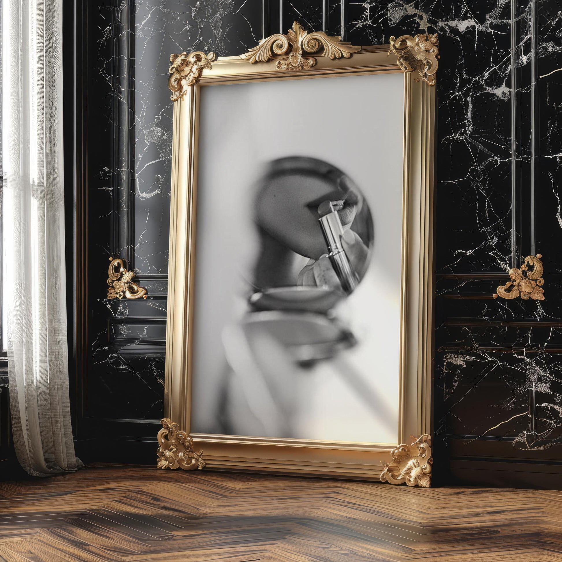 Designer Wall Art | Lipstick Reflection Print | Minimalist Black and White Photography wall art print, minimalist black and white poster, modern Scandinavian wall decor, Monohaus