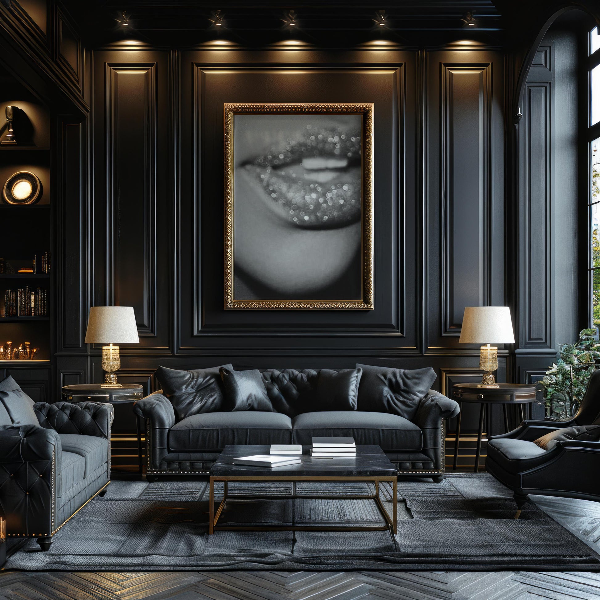Glitter Lips Photography Print | Monochrome Glam Wall Art wall art print, minimalist black and white poster, modern Scandinavian wall decor, Monohaus