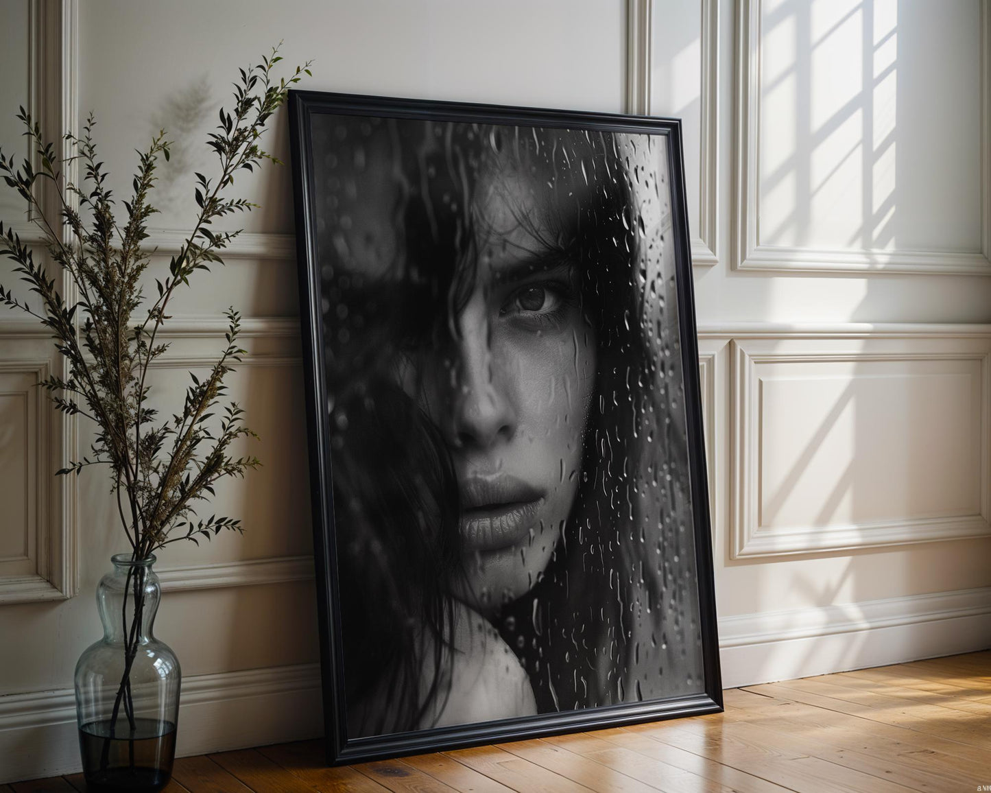 Minimal Wall Art | Dramatic Rain Woman Portrait | Black & White Moody Home Decor wall art print, minimalist black and white poster, modern Scandinavian wall decor, Monohaus