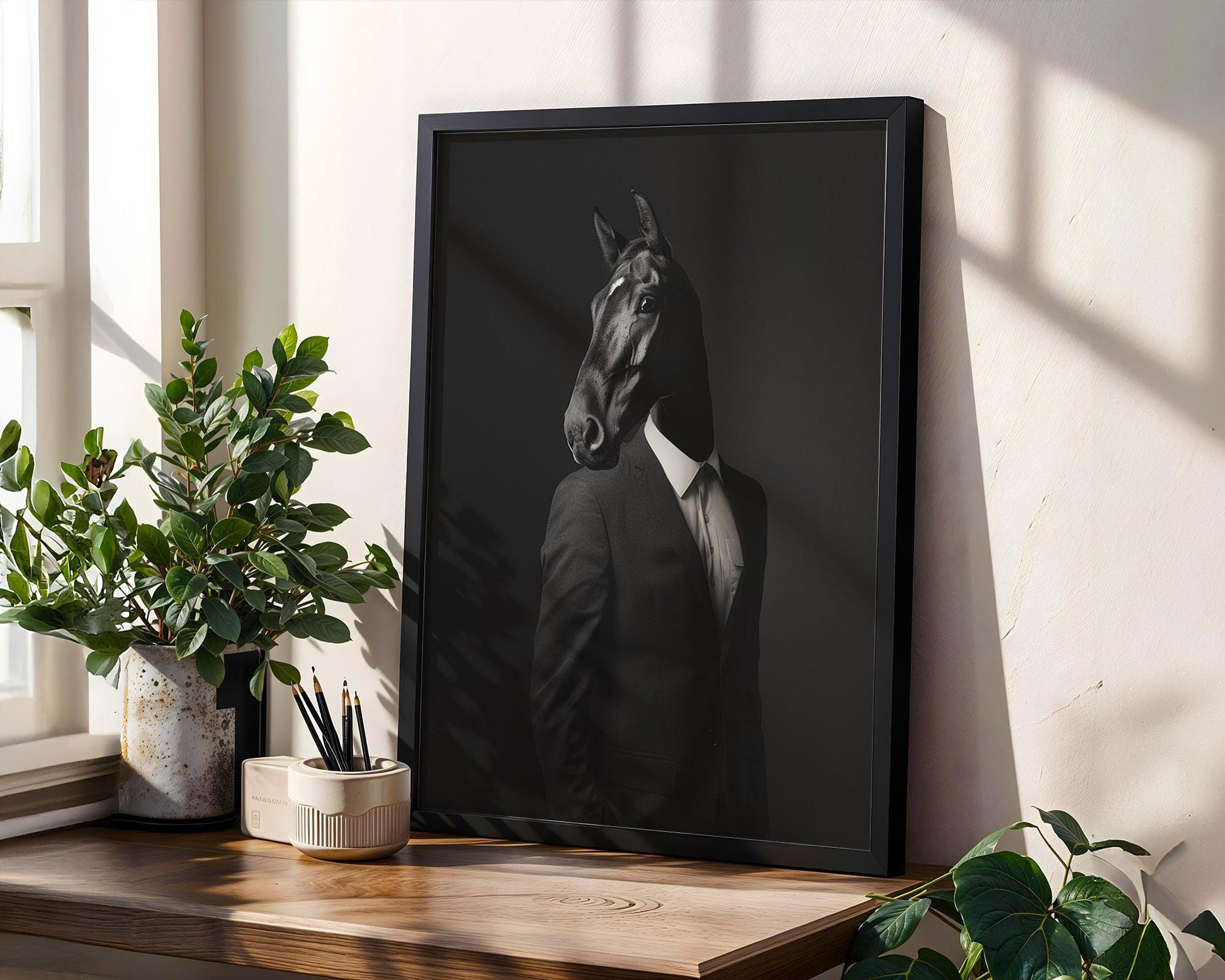 Dog Photography Black Horse Head Portrait Print | Dapper Equestrian Poster wall art print, minimalist black and white poster, modern Scandinavian wall decor, Monohaus