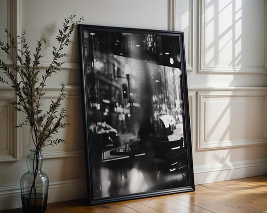 Urban Photography | Cafe Window Black and White Photography Print | Cosy Living Room Decor black and white photo print, minimalist monochrome wall art poster for modern interiors, Monohaus