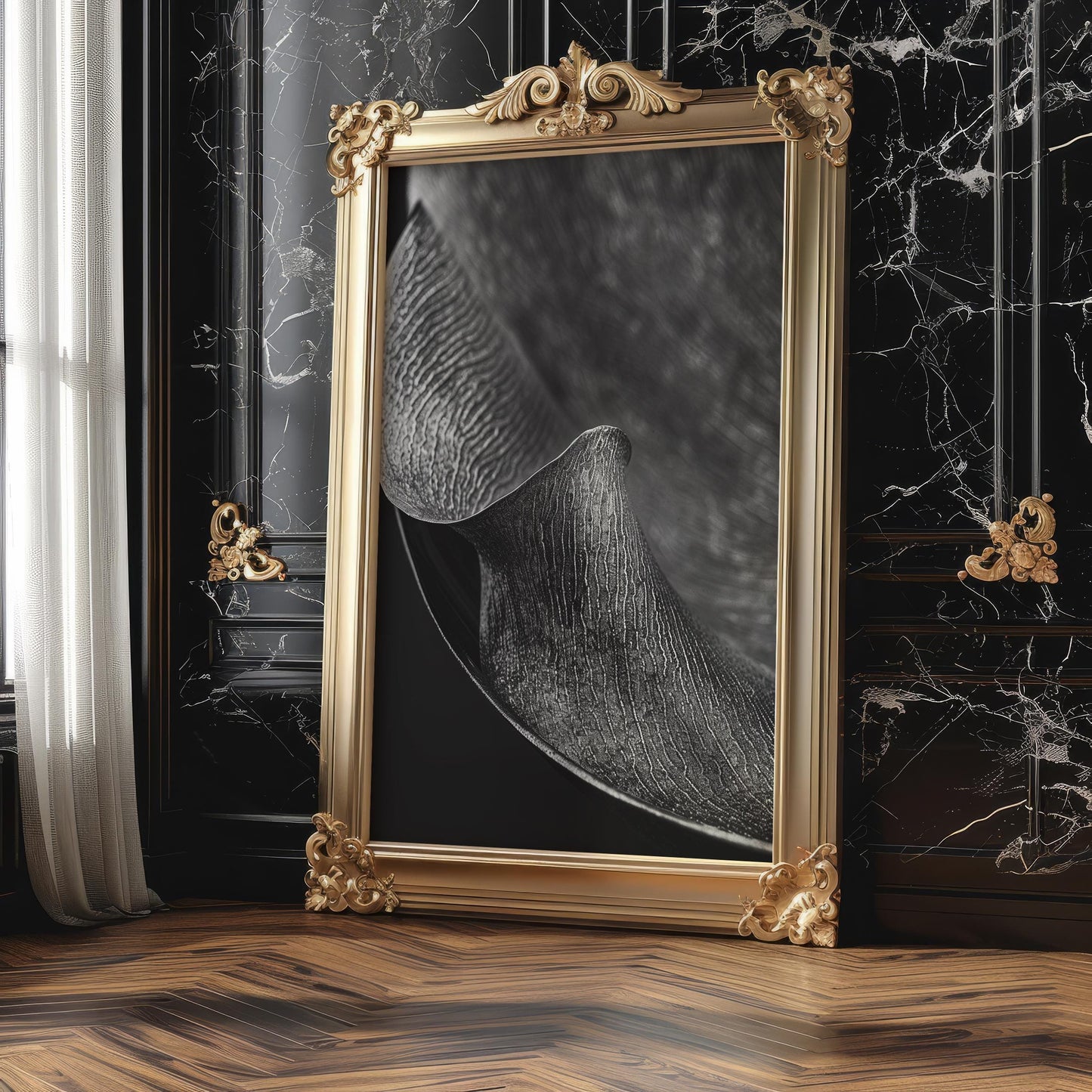 Botanical Photo | Monochrome Macro Leaf Print | Textured  Fine Art wall art print, minimalist black and white poster, modern Scandinavian wall decor, Monohaus