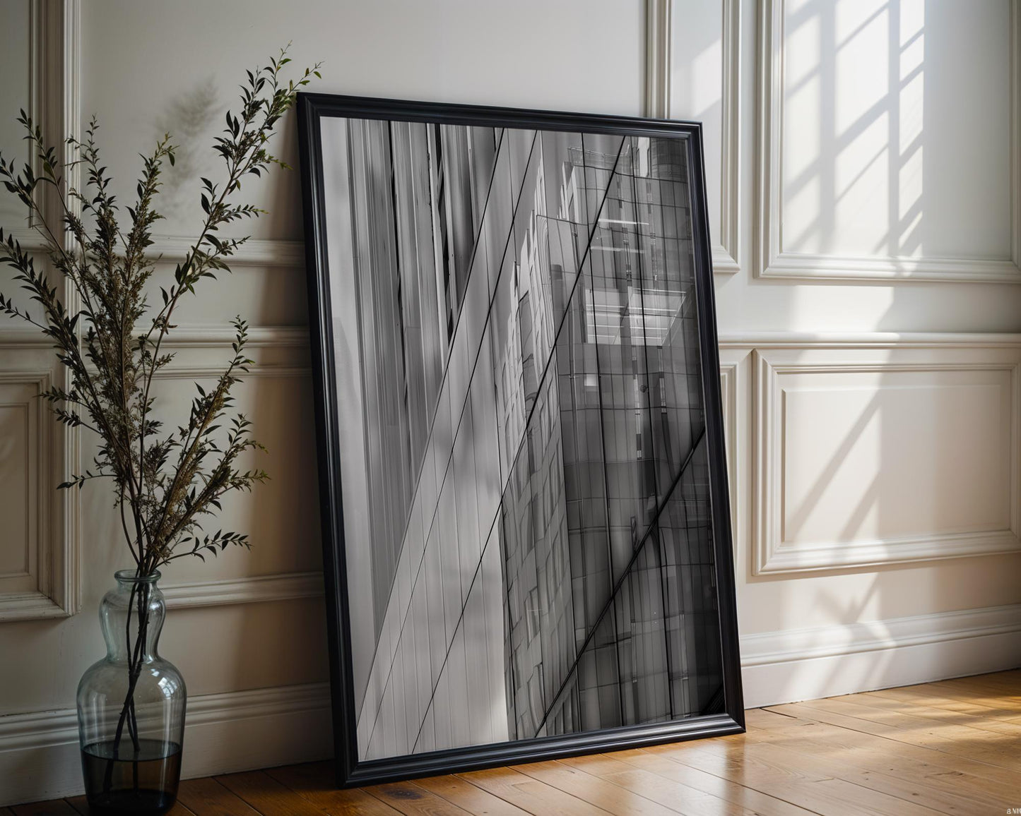 Minimal Wall Art Glass Geometry | Black and White Architecture Photography wall art print, black and white architectural poster, minimalist modern Scandinavian wall decor, Monohaus