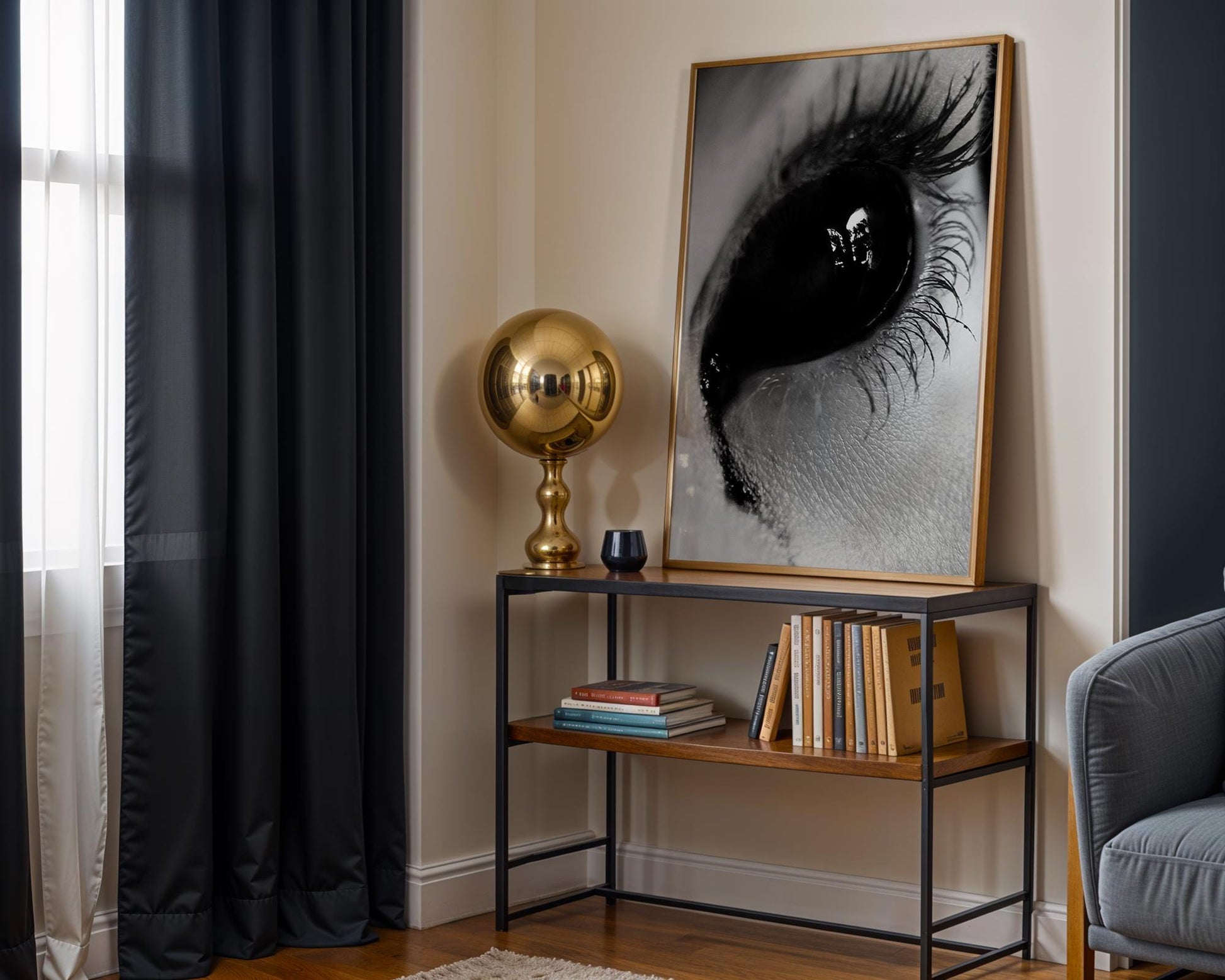 Designer Wall Art | Black Eye Close-Up Print | Moody Gothic Photography wall art print, minimalist black and white poster, modern Scandinavian wall decor, Monohaus