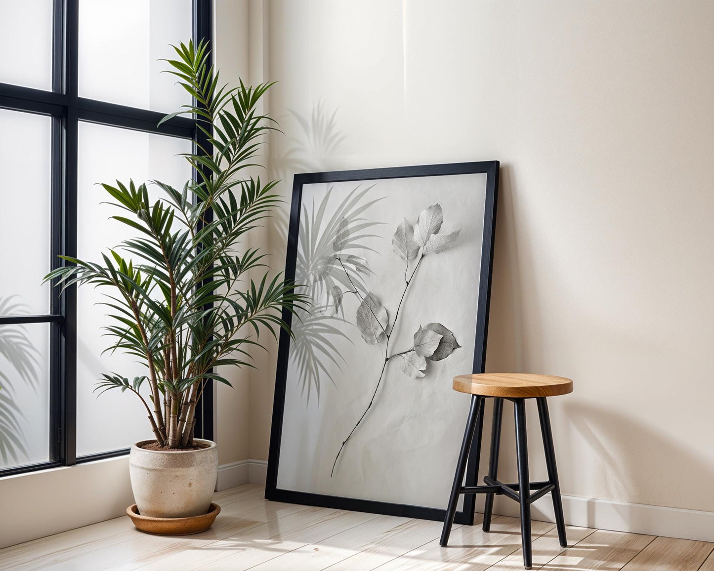 Urban Photography | Botanical Line Art Print | Minimalist Leaf Drawing, Black and White abstract wall art print, geometric minimalist poster, modern Scandinavian decor, Monohaus