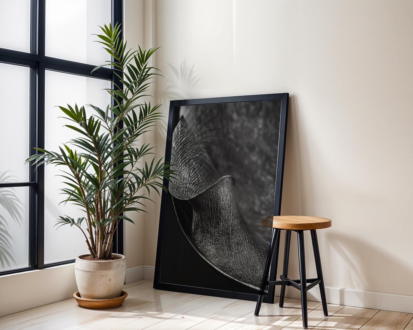 Botanical Photo | Monochrome Macro Leaf Print | Textured  Fine Art wall art print, minimalist black and white poster, modern Scandinavian wall decor, Monohaus