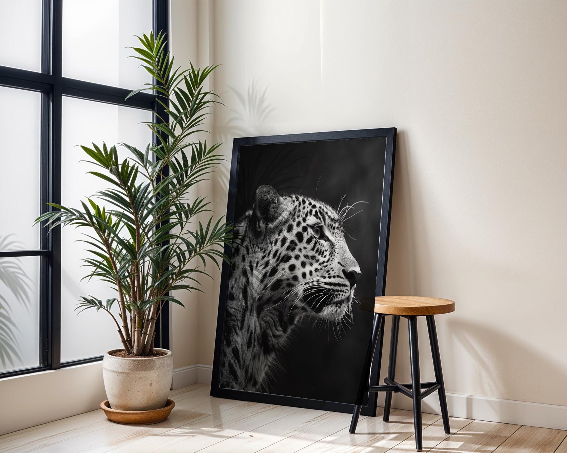 Wildlife Poster | Leopard Photography Print | Minimalist Black & White Art wall art print, minimalist black and white poster, modern Scandinavian wall decor, Monohaus