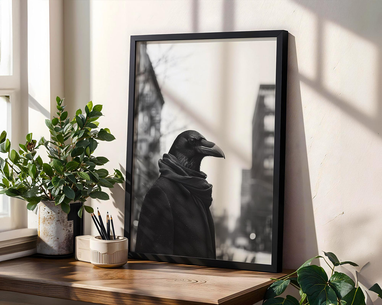 Minimal Wall Art Monohaus Urban Raven Portrait | Black and White Fine Art Print black and white photo print, minimalist monochrome wall art poster for modern interiors, Monohaus