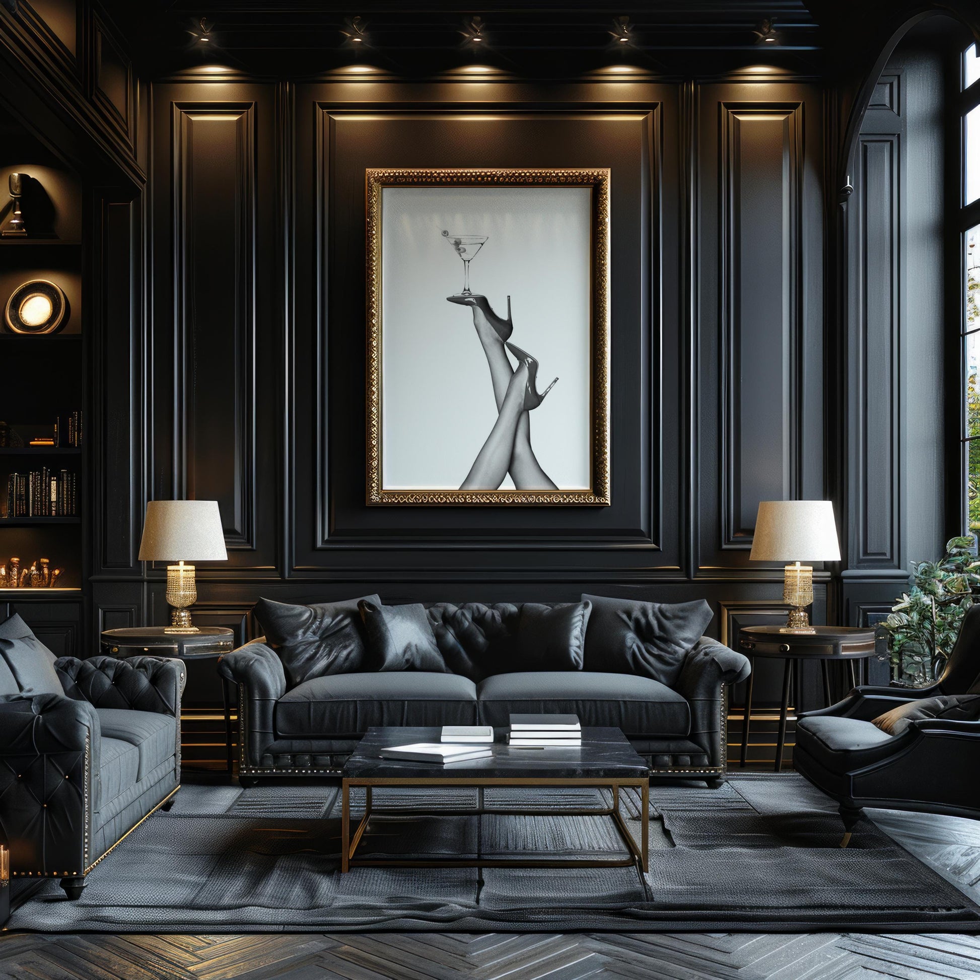 Designer Wall Art | Martini & Heels Print | Black and White Fashion Home Decor wall art print, minimalist black and white poster, modern Scandinavian wall decor, Monohaus