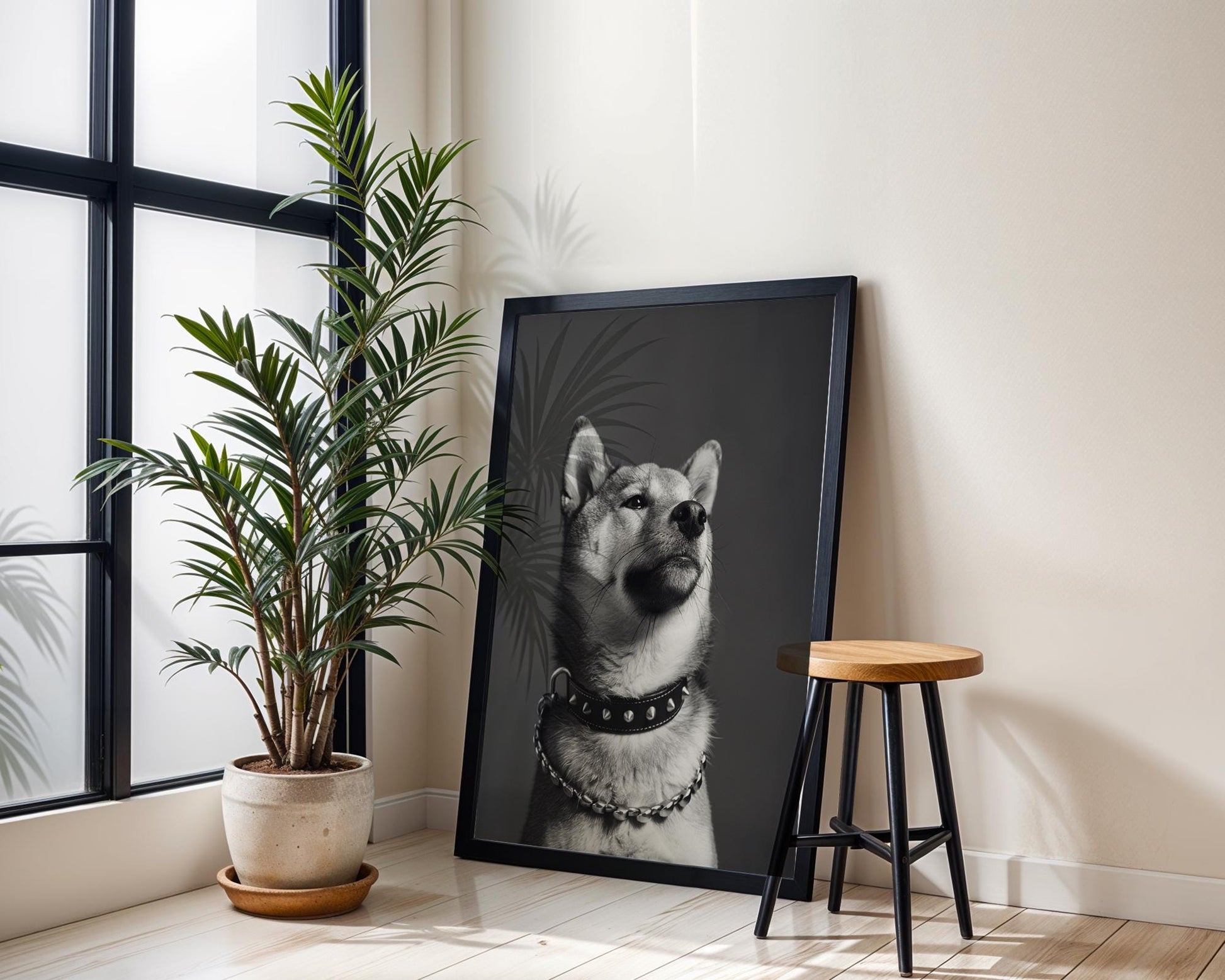 Dog Photography Shiba Inu Print | Black and White Pet Photo, Modern Poster wall art print, minimalist black and white poster, modern Scandinavian wall decor, Monohaus