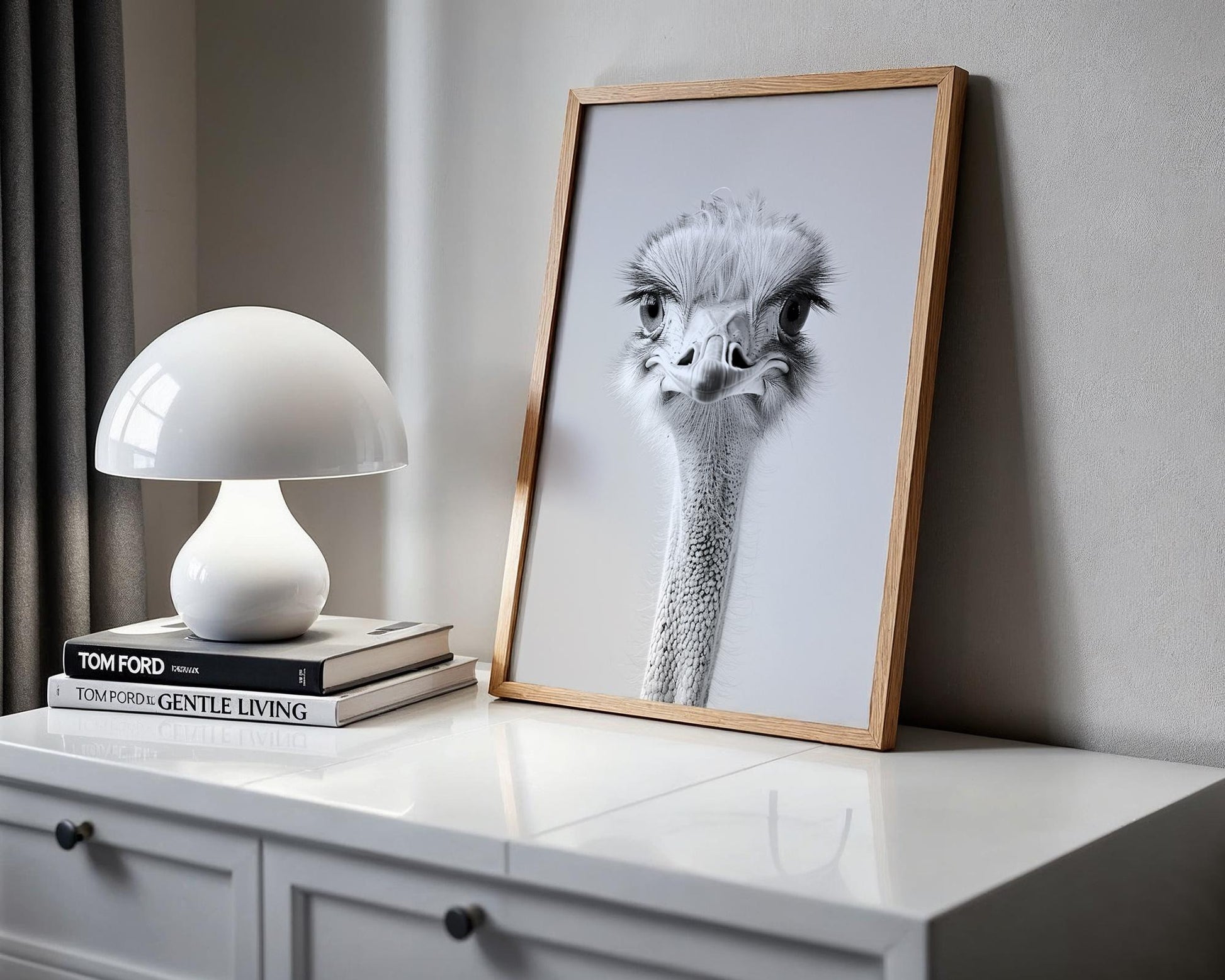 Wildlife Poster | Ostrich Portrait Print • Minimalist Black & White Animal Photography wall art print, minimalist black and white poster, modern Scandinavian wall decor, Monohaus