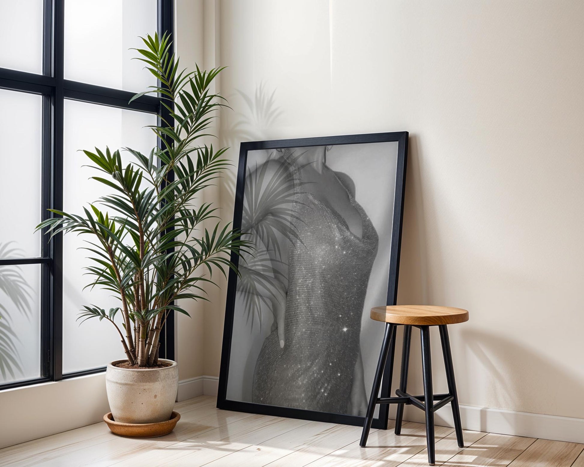 Designer Wall Art | Chainmail Dress Print | Black & White Glam Fashion Poster wall art print, minimalist black and white poster, modern Scandinavian wall decor, Monohaus