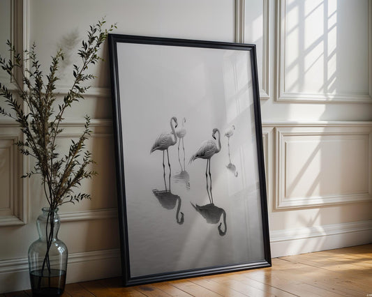 Wildlife Poster | Flamingo Print | Minimalist Black & White Fine Art Photography wall art print, minimalist black and white poster, modern Scandinavian wall decor, Monohaus