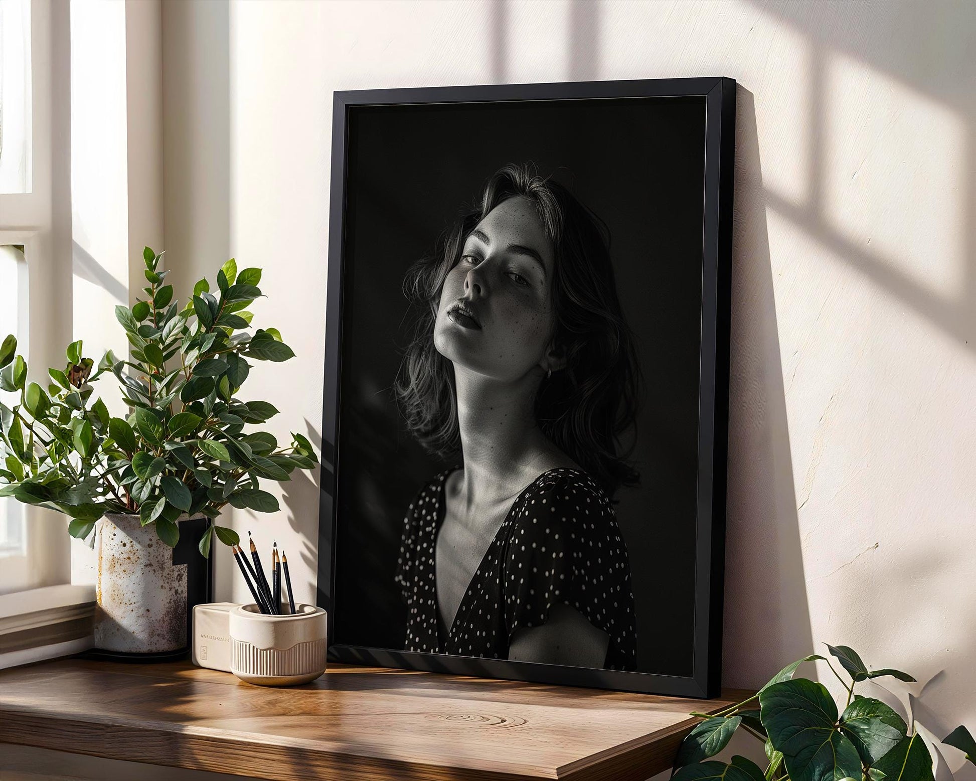 Minimal Wall Art Monochrome Female Portrait Print | Moody Black and White Photography wall art print, minimalist black and white poster, modern Scandinavian wall decor, Monohaus