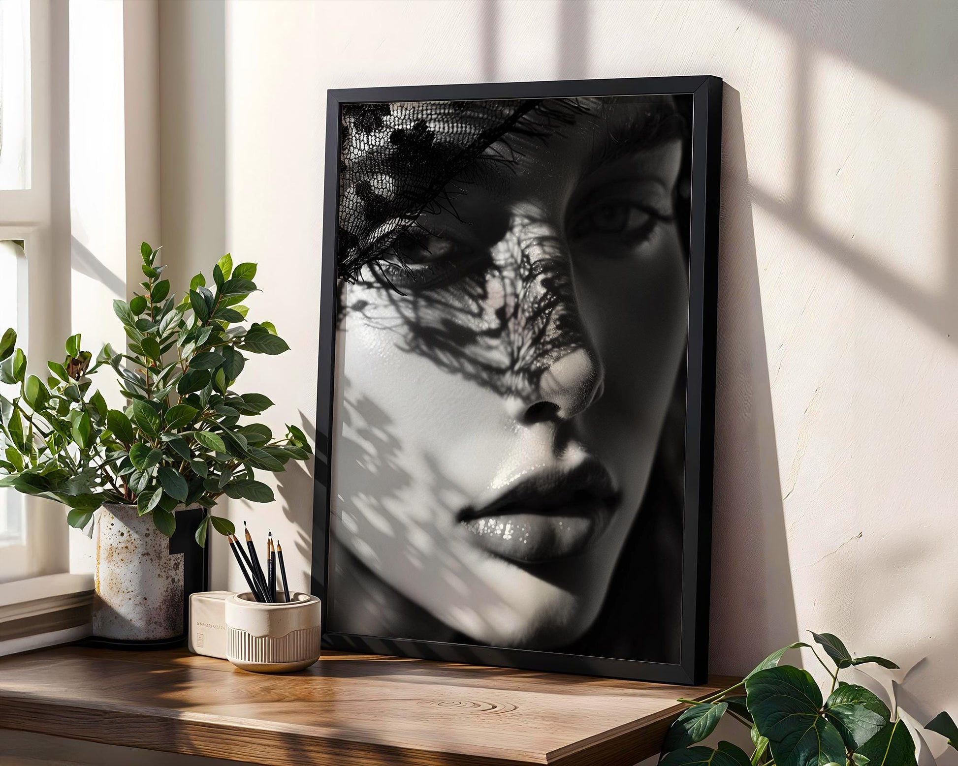 Minimal Wall Art Veiled Light | Black and White Portrait Photography Print wall art print, minimalist black and white poster, modern Scandinavian wall decor, Monohaus