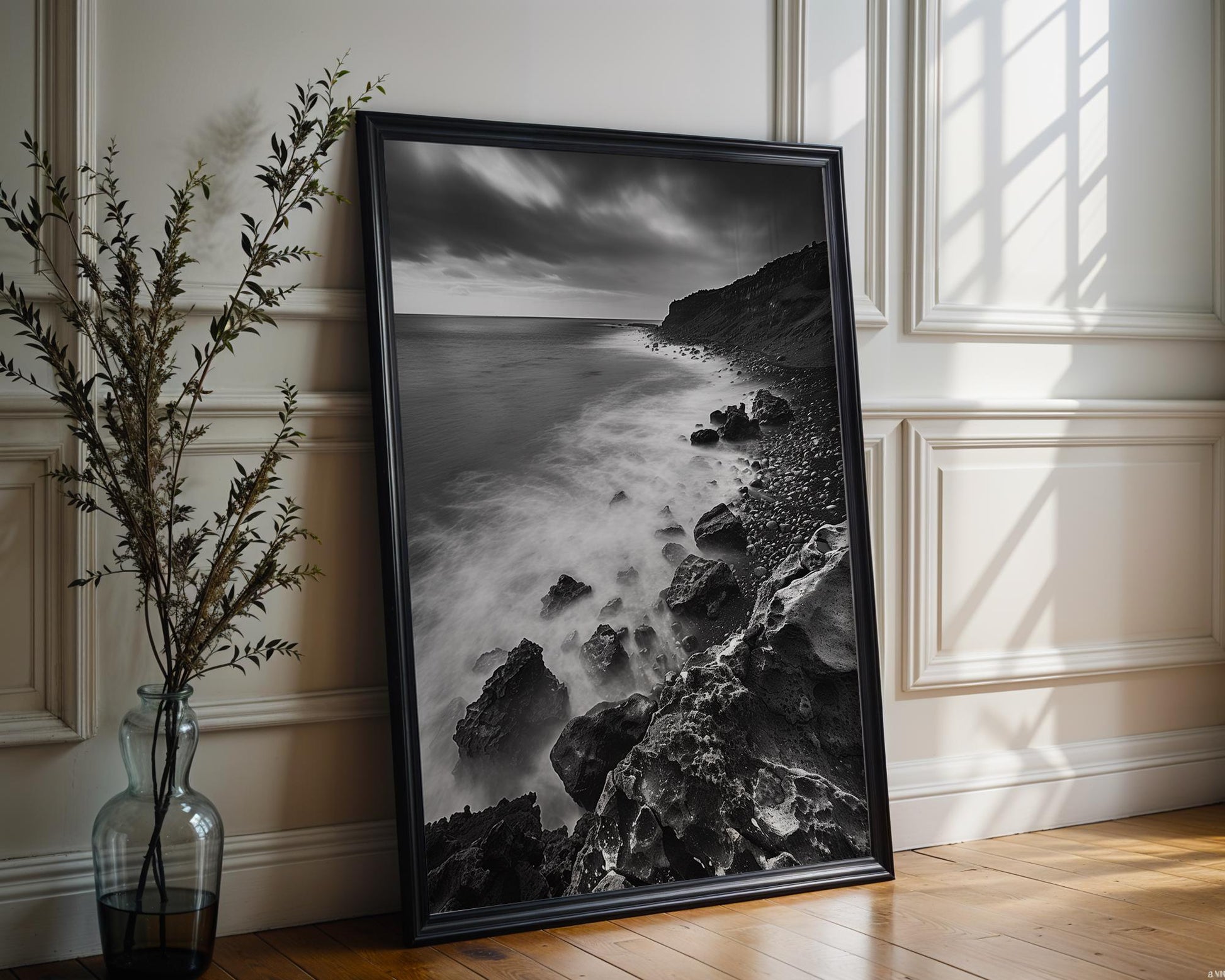 World Landmark | Iceland Seascape Photography Print | Reykjanes Peninsula Black and White Wall Art wall art print, minimalist black and white poster, modern Scandinavian wall decor, Monohaus