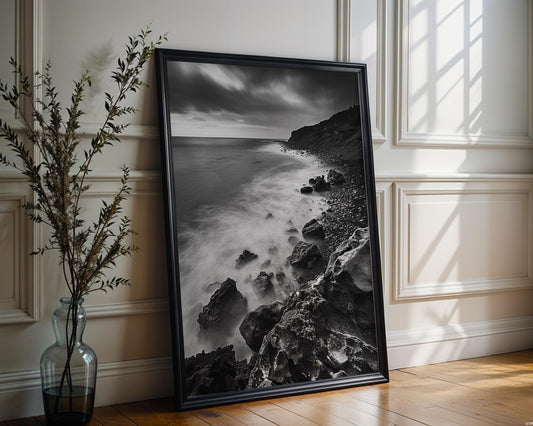 World Landmark | Iceland Seascape Photography Print | Reykjanes Peninsula Black and White Wall Art wall art print, minimalist black and white poster, modern Scandinavian wall decor, Monohaus