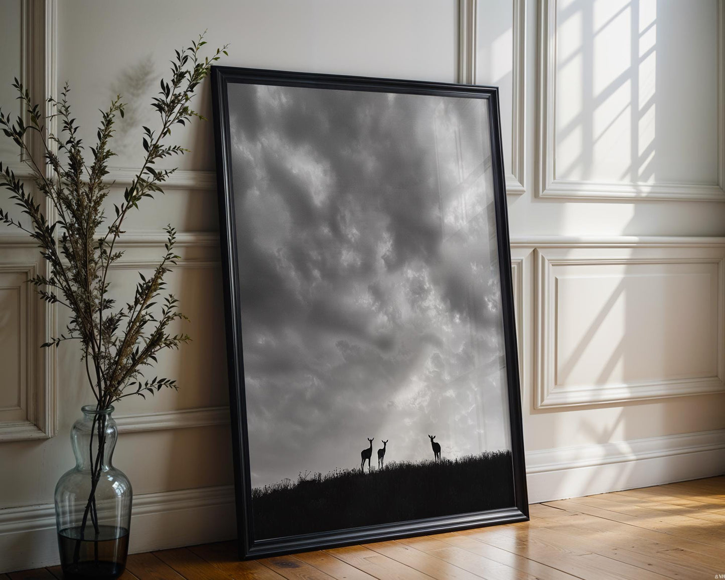 Wildlife Poster | Antelope Silhouette Fine Art Print • Minimalist Black & White Photography wall art print, minimalist black and white poster, modern Scandinavian wall decor, Monohaus