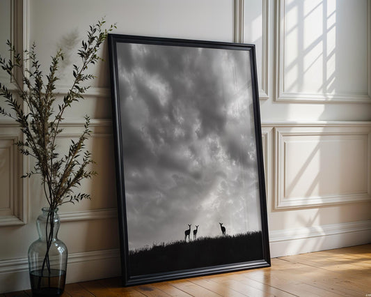 Wildlife Poster | Antelope Silhouette Fine Art Print • Minimalist Black & White Photography wall art print, minimalist black and white poster, modern Scandinavian wall decor, Monohaus