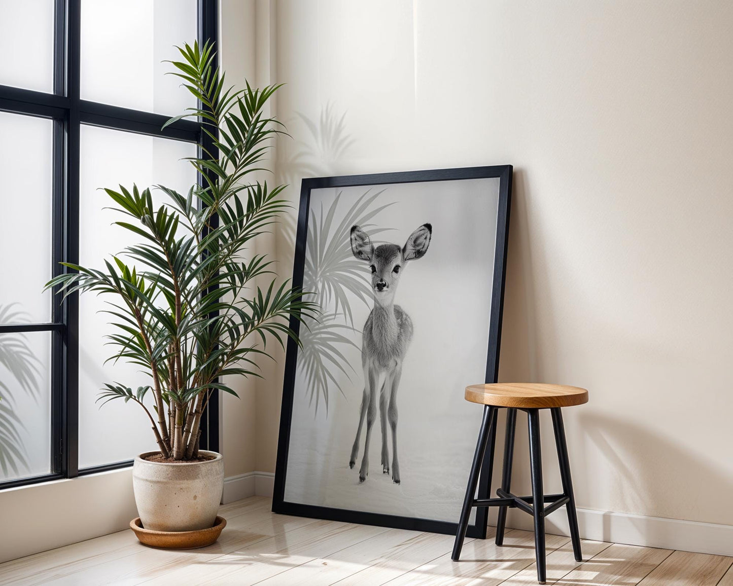 Wildlife Poster | Baby Deer Print | Minimalist Black & White Photography wall art print, minimalist black and white poster, modern Scandinavian wall decor, Monohaus
