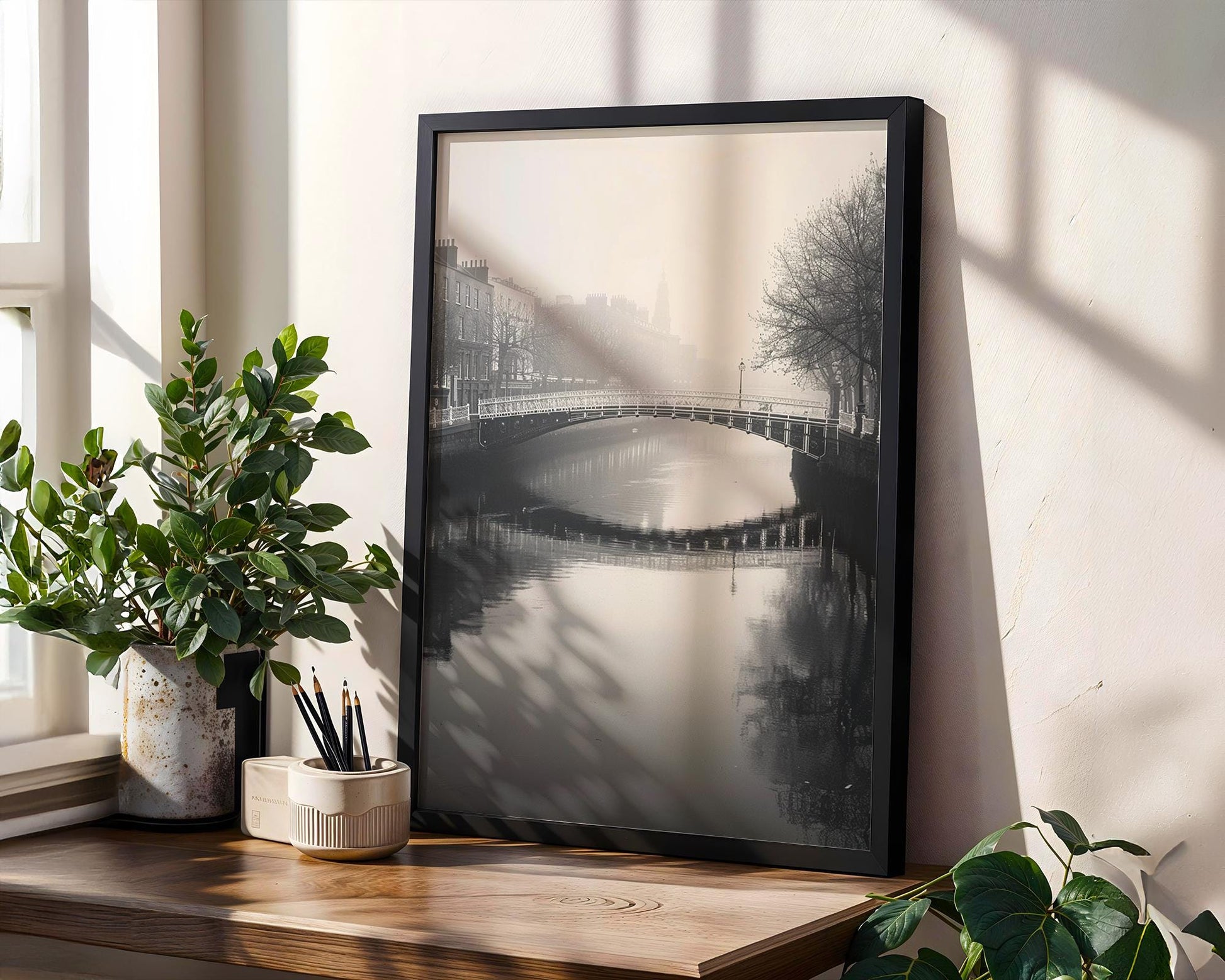 World Landmark | River Liffey Dublin Print | Black and White Minimalist Photography wall art print, minimalist black and white poster, modern Scandinavian wall decor, Monohaus