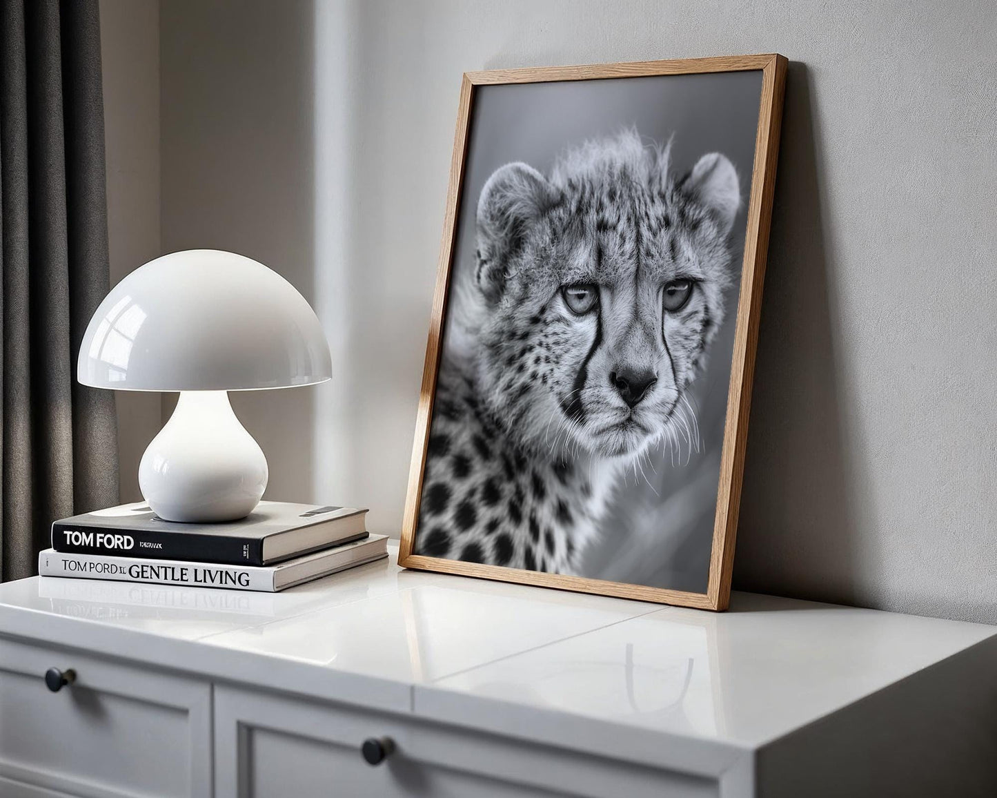 Wildlife Poster | Cheetah Close-Up Print • Black & White Safari Photography wall art print, minimalist black and white poster, modern Scandinavian wall decor, Monohaus