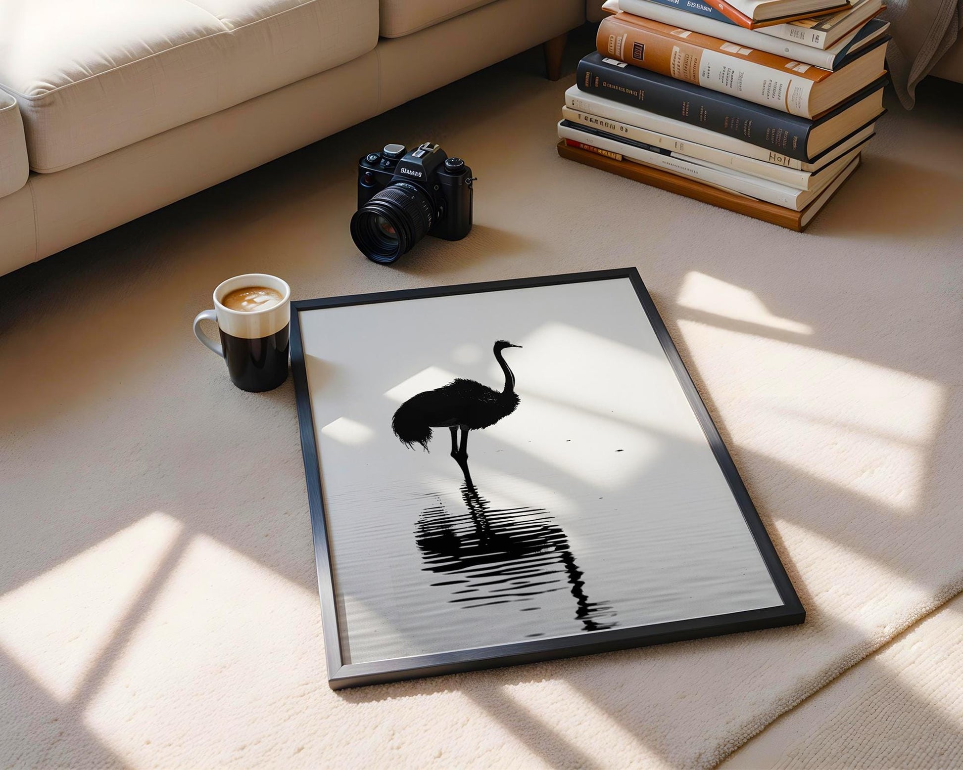 Wildlife Poster | Ostrich Silhouette Art Print • Minimalist Black & White Photography wall art print, minimalist black and white poster, modern Scandinavian wall decor, Monohaus