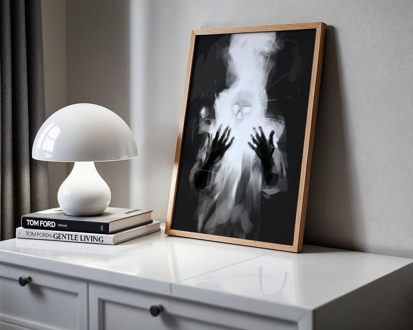 Designer Wall Art | Surreal Ghost Figure Print | Black and White Fantasy Poster wall art print, minimalist black and white poster, modern Scandinavian wall decor, Monohaus