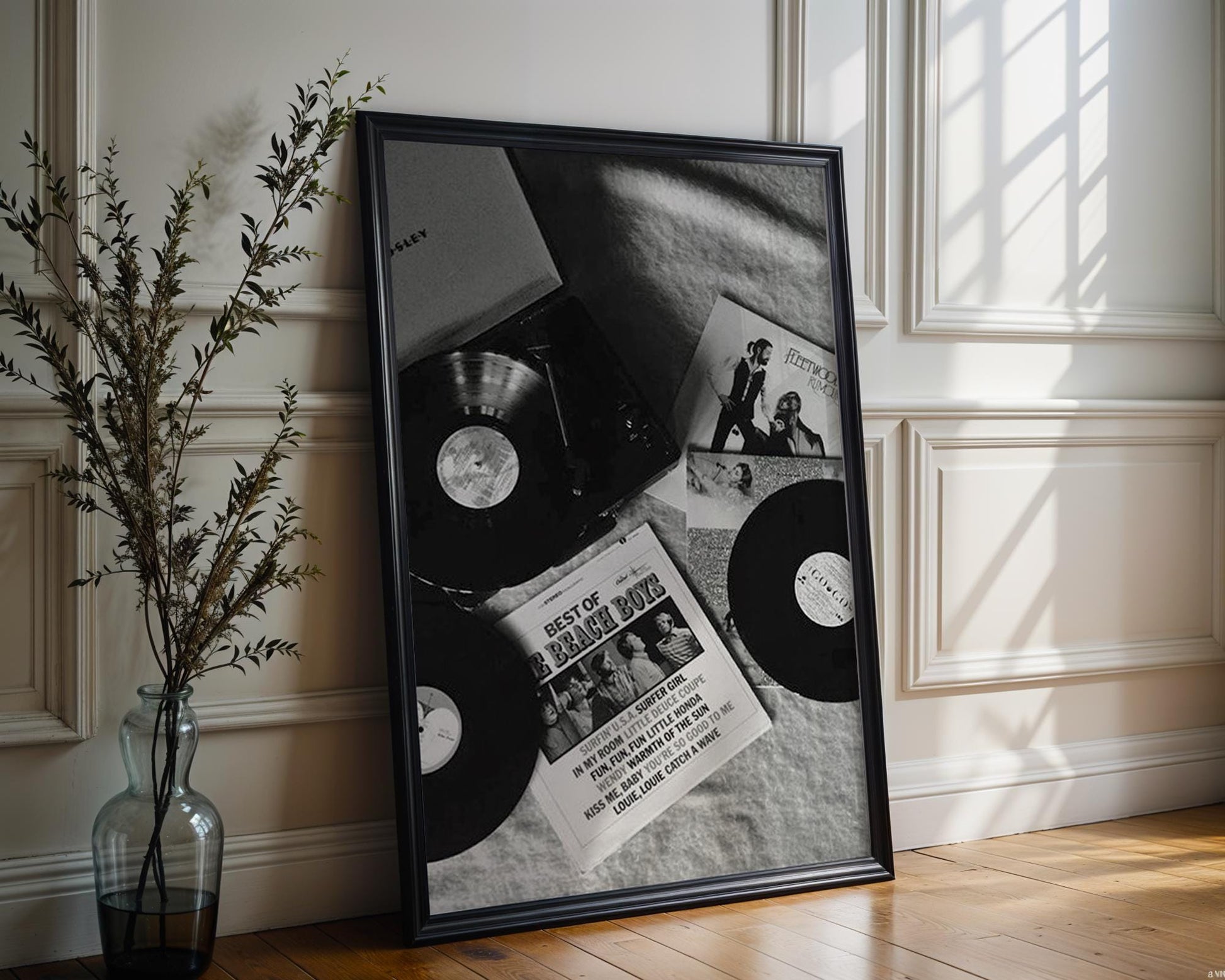 Designer Wall Art | Vinyl Record Player Photography | Black & White Music Poster wall art print, minimalist black and white poster, modern Scandinavian wall decor, Monohaus