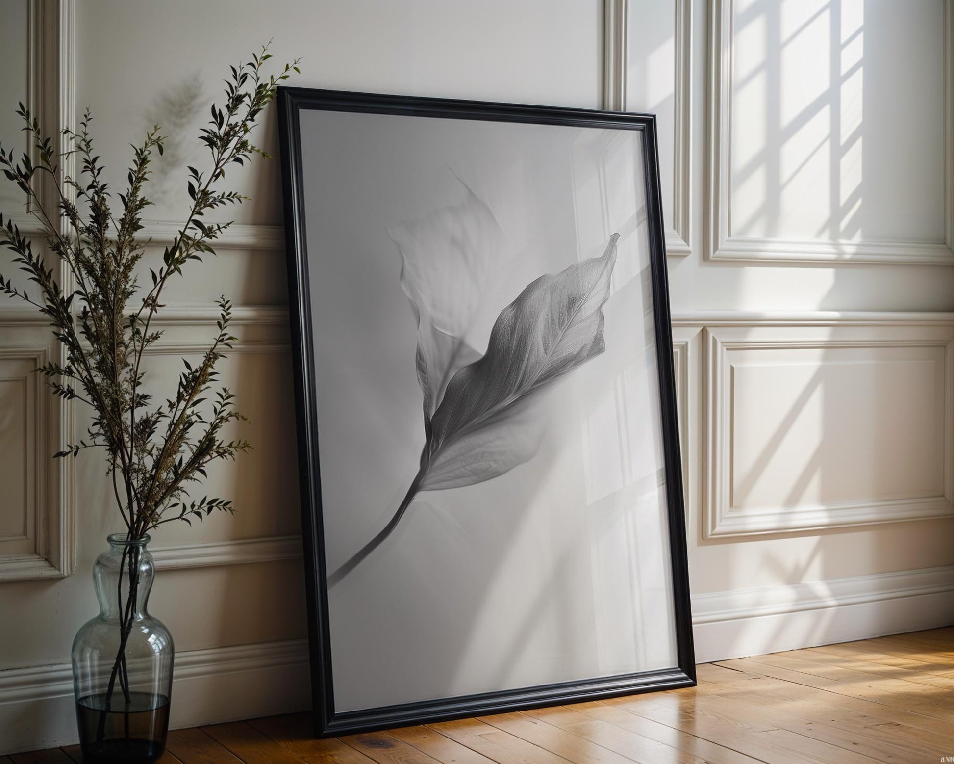 Botanical Photo | Abstract Leaf Macro Photography Print | Black & White Minimal abstract wall art print, geometric minimalist poster, modern Scandinavian decor, Monohaus
