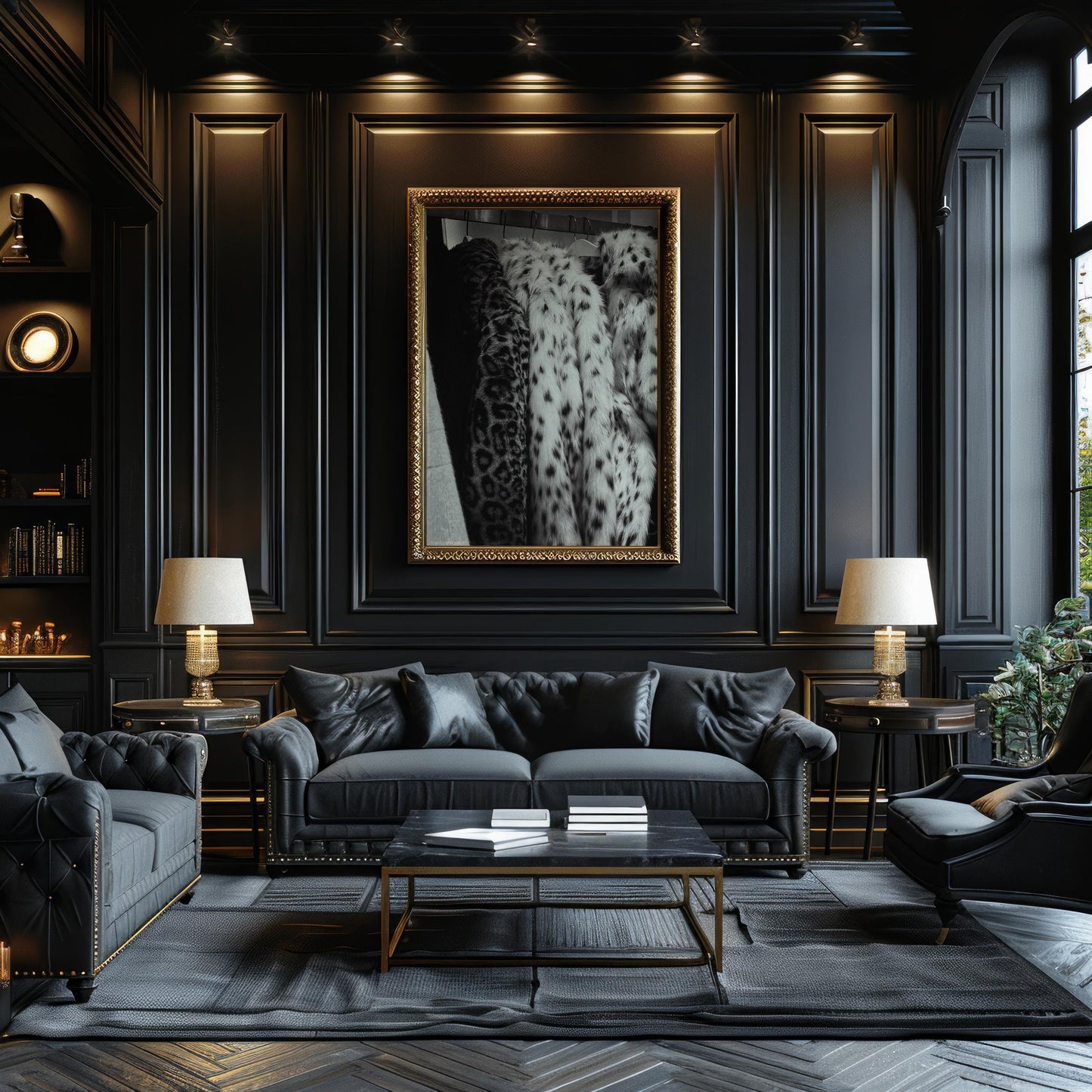 Designer Wall Art | Leopard Print Faux Fur Coat Poster | Black and White Glam wall art print, minimalist black and white poster, modern Scandinavian wall decor, Monohaus