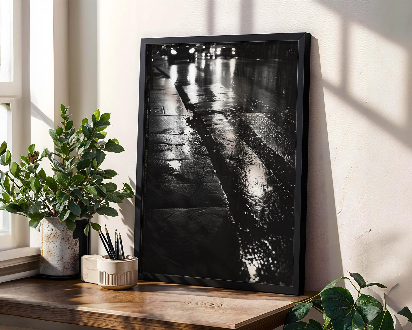 City Rain Photography Print | Moody Black and White Urban Art wall art print, black and white architectural poster, minimalist modern Scandinavian wall decor, Monohaus
