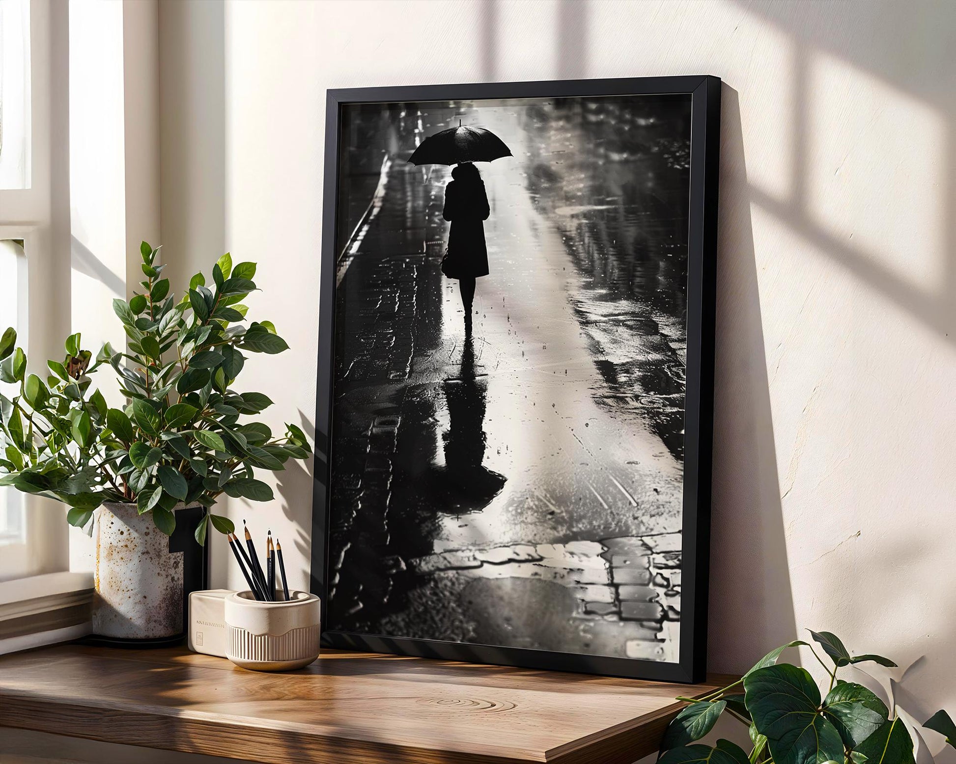 Urban Photography | Umbrella Silhouette Print | Black and White Street Photography black and white photo print, minimalist monochrome wall art poster for modern interiors, Monohaus
