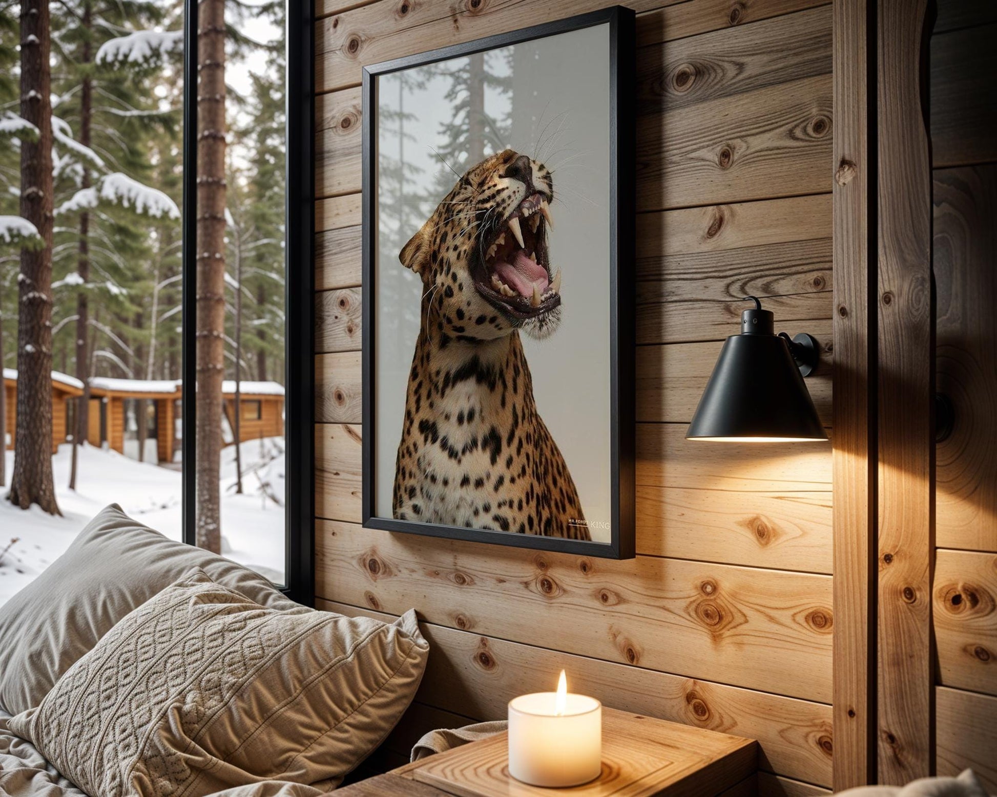 Designer Wall Art | Growling Leopard Print | Black and White Safari Animal Photo wall art print, minimalist black and white poster, modern Scandinavian wall decor, Monohaus