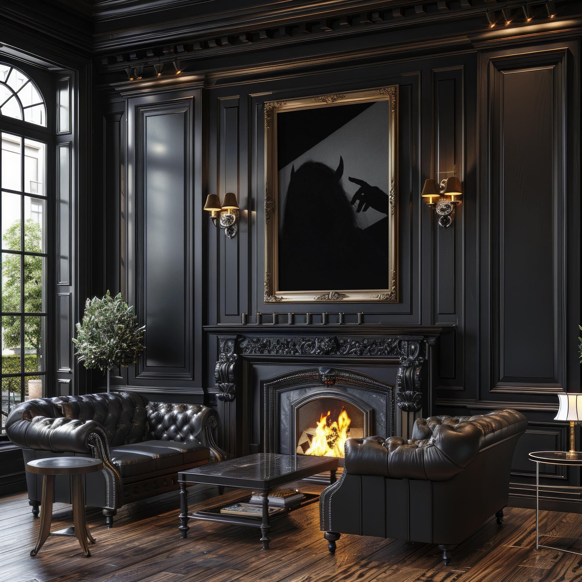 Devil Horns Shadow Print | Gothic Monochrome Wall Art wall art print, minimalist black and white poster, modern Scandinavian wall decor, Monohaus