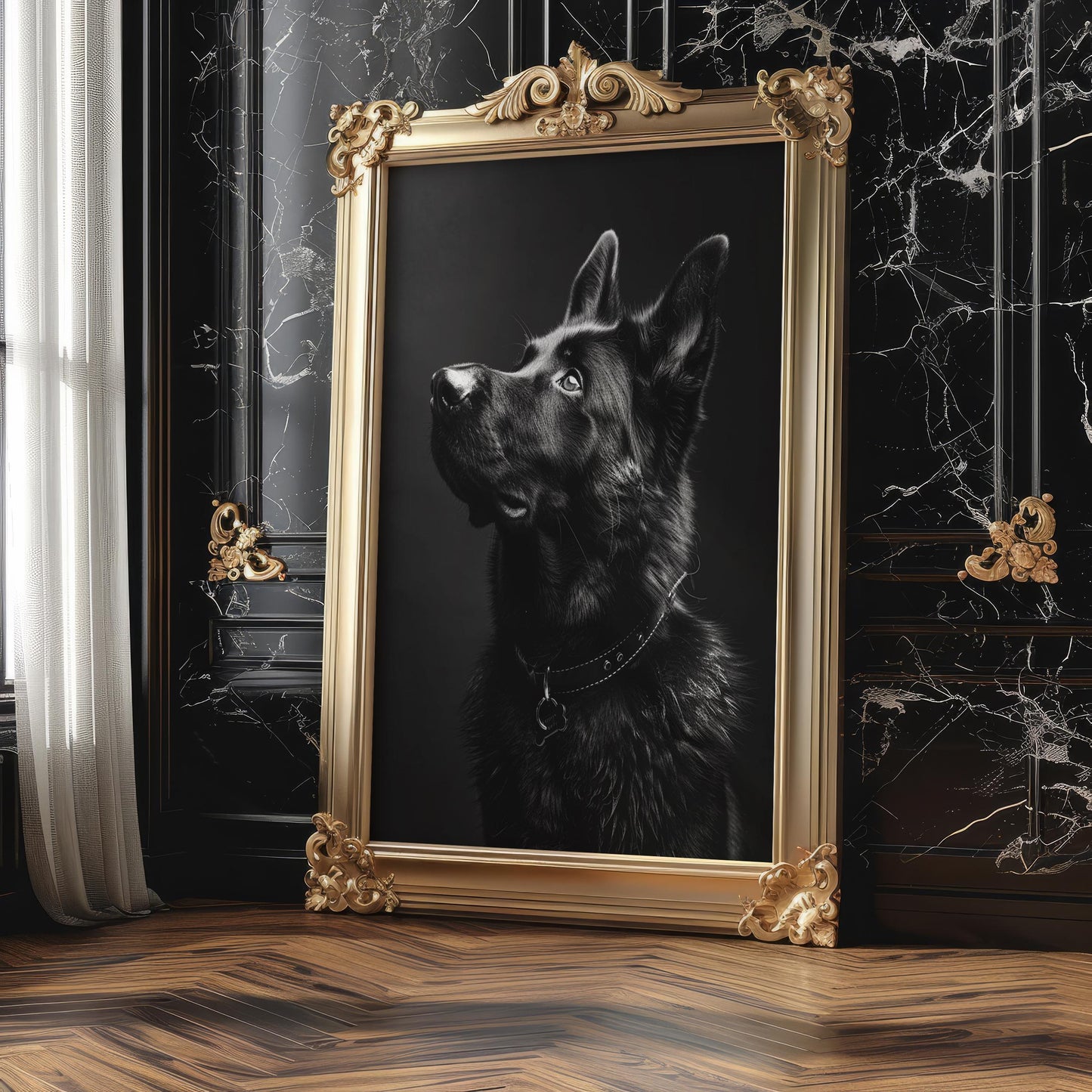 Dog Photography Black German Shepherd Art Print | Modern Pet Profile Poster wall art print, minimalist black and white poster, modern Scandinavian wall decor, Monohaus