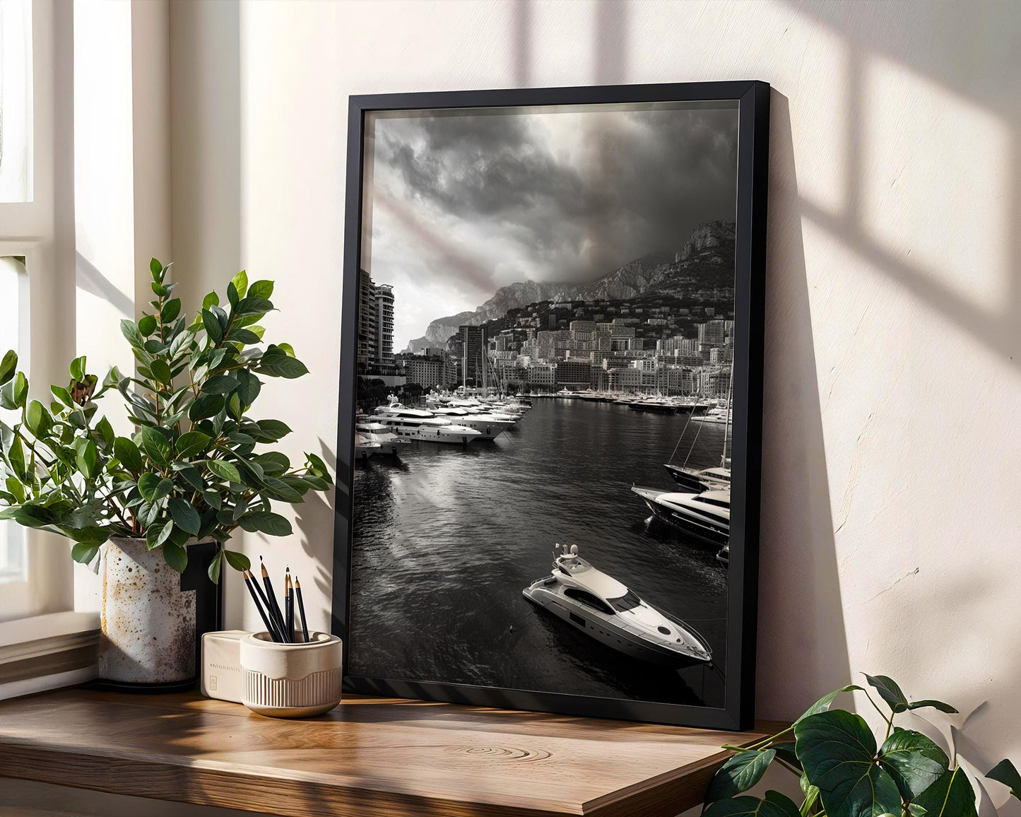 World Landmark | Monaco Marina Black and White Print | Port Hercules Yacht Photography