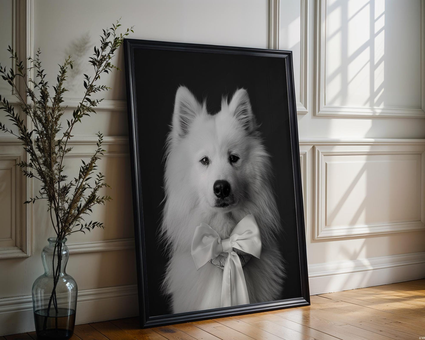 Dog Photography | Samoyed Puppy Portrait Pet Print | Black and White wall art print, minimalist black and white poster, modern Scandinavian wall decor, Monohaus