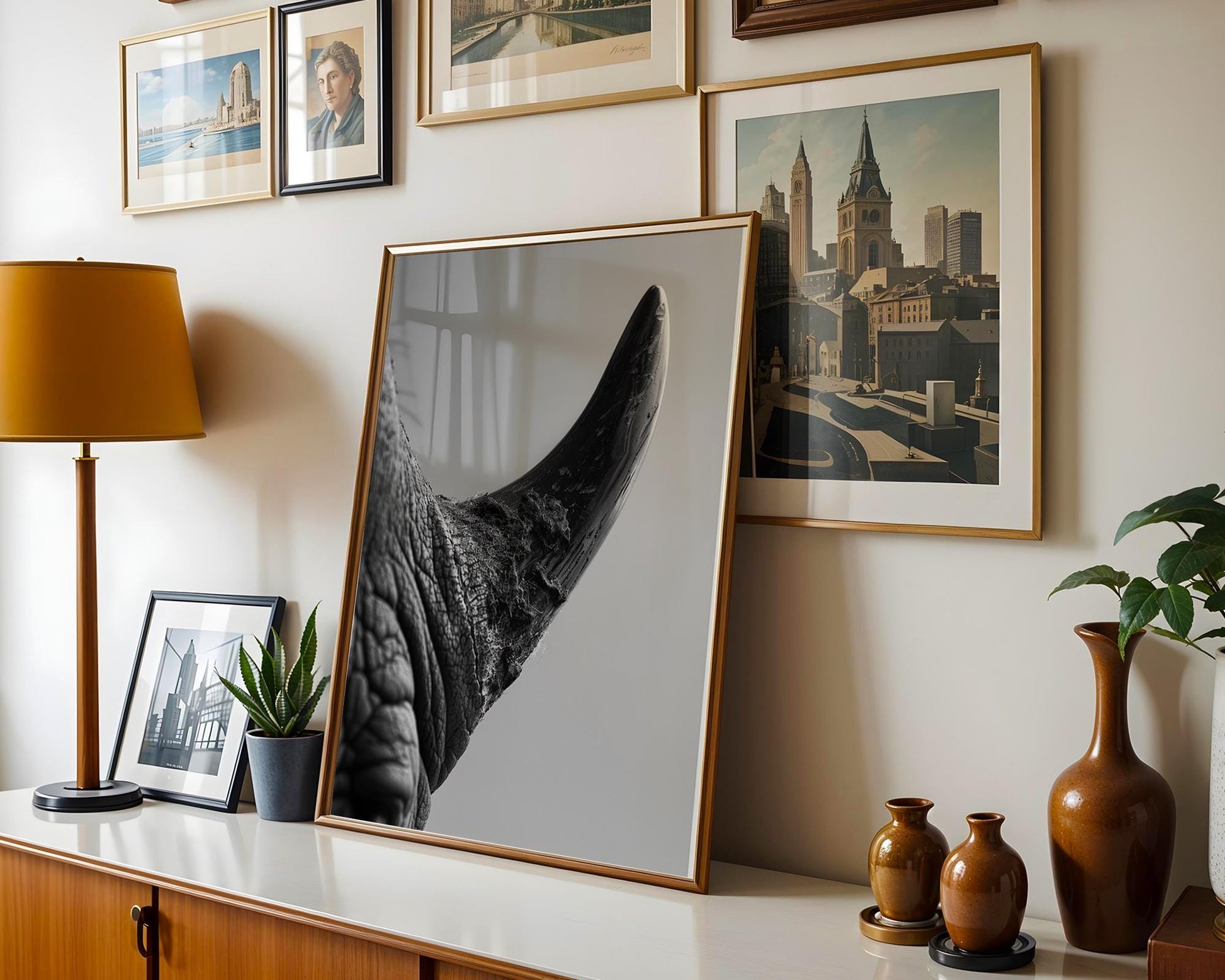 Wildlife Poster | Rhino Horn Fine Art Photography | Modern Scandi Interior Decor wall art print, minimalist black and white poster, modern Scandinavian wall decor, Monohaus