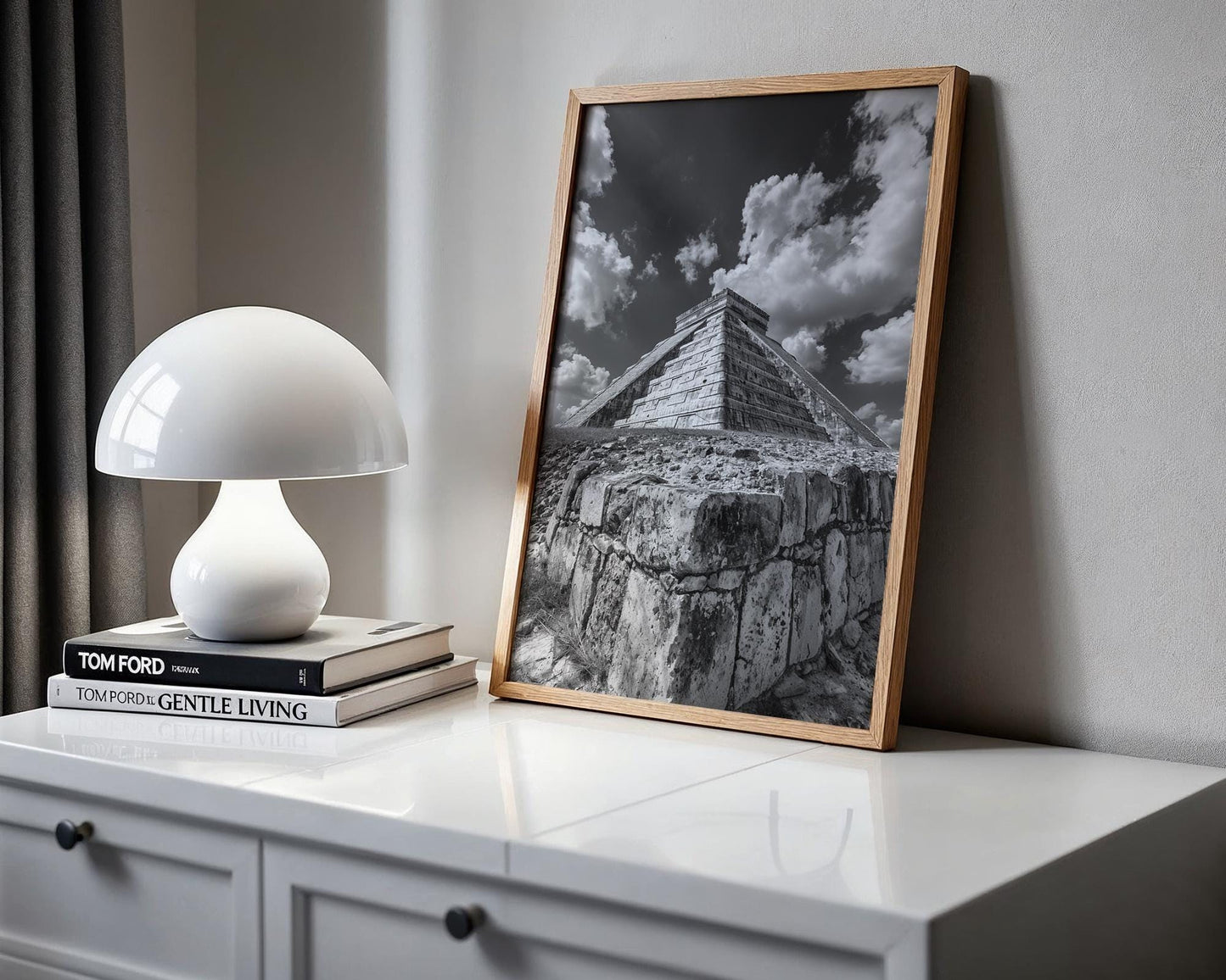 World Landmark | Chichen Itza Pyramid Print | Black and White Mayan Temple Fine Art wall art print, minimalist black and white poster, modern Scandinavian wall decor, Monohaus