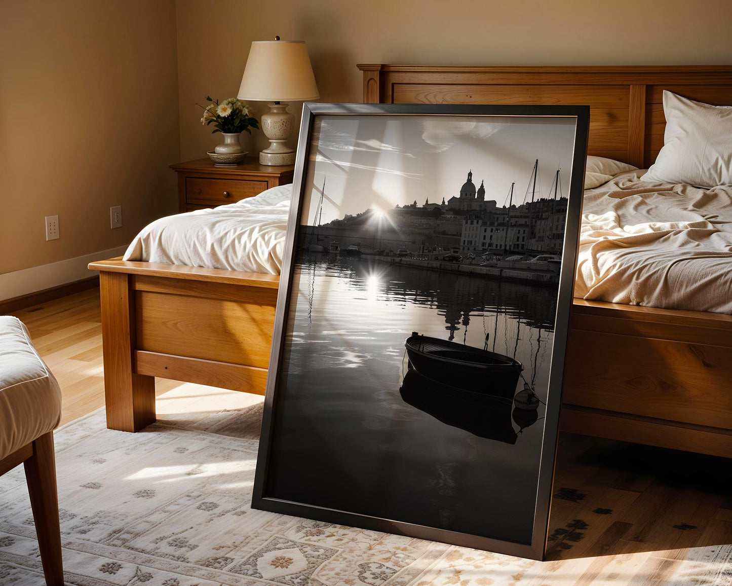 World Landmark | Marseille Harbour Print | Sunrise, French Coastline Photography wall art print, minimalist black and white poster, modern Scandinavian wall decor, Monohaus