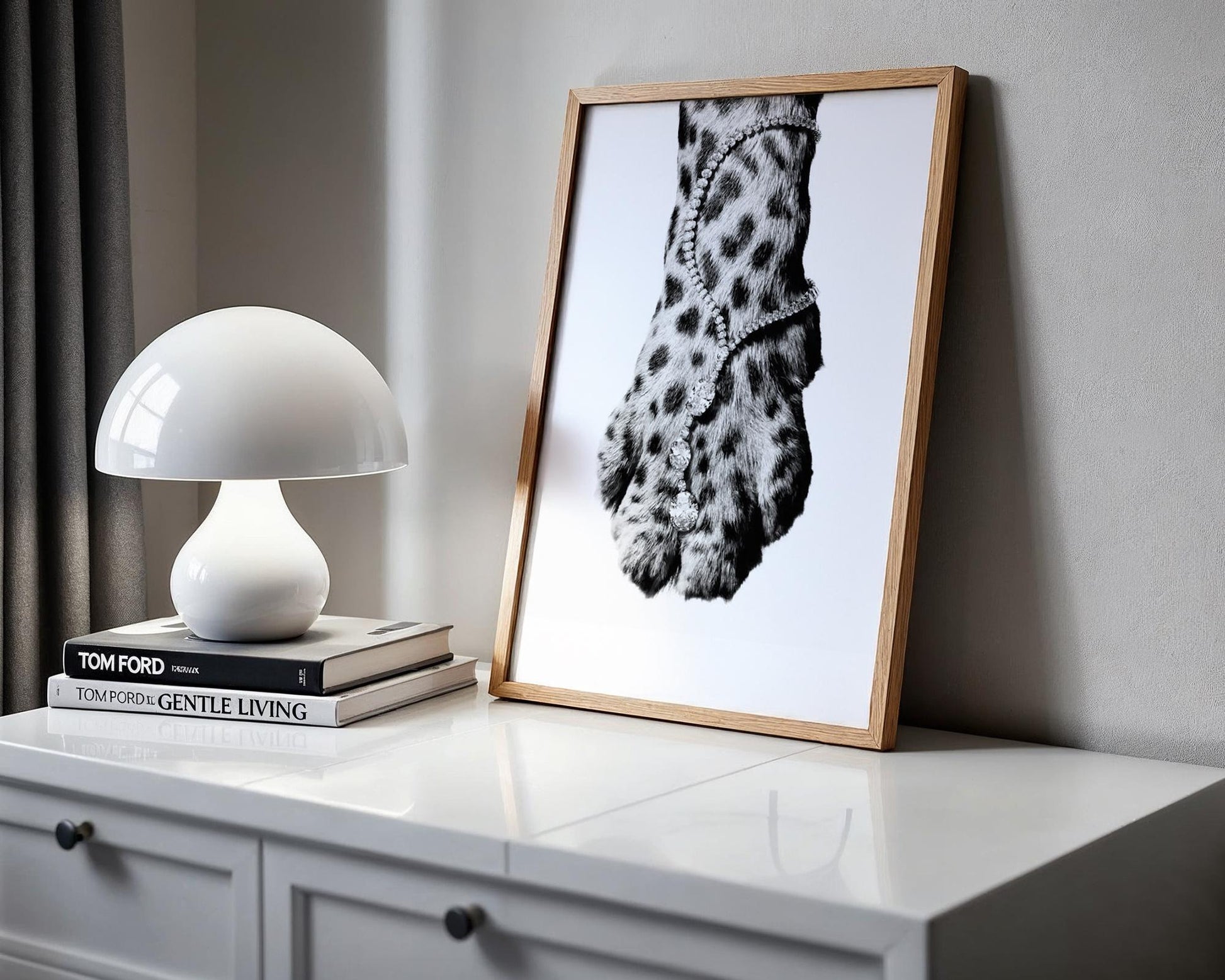 Designer Wall Art | Leopard Paw Print | Black and White Animal Photography, Glam Decor wall art print, minimalist black and white poster, modern Scandinavian wall decor, Monohaus